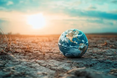 Earth Globe Resting On Cracked Dry Earth