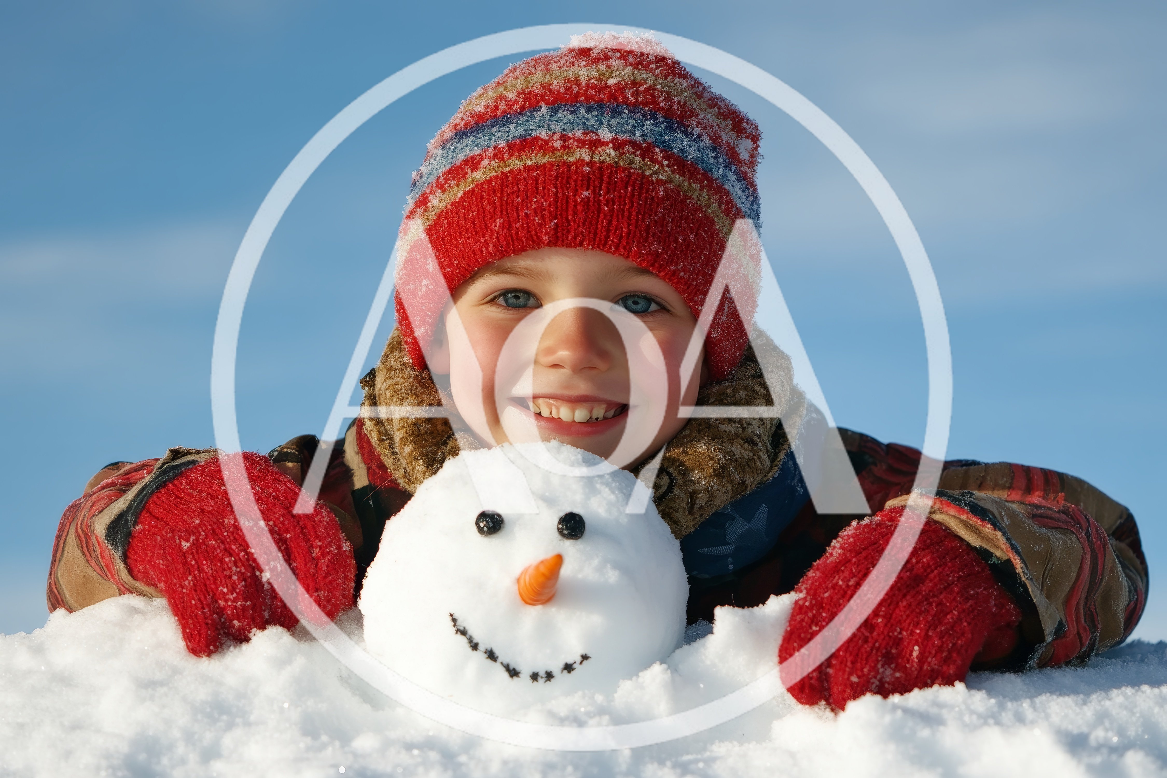 Happy Child Playing With A Small Snowman