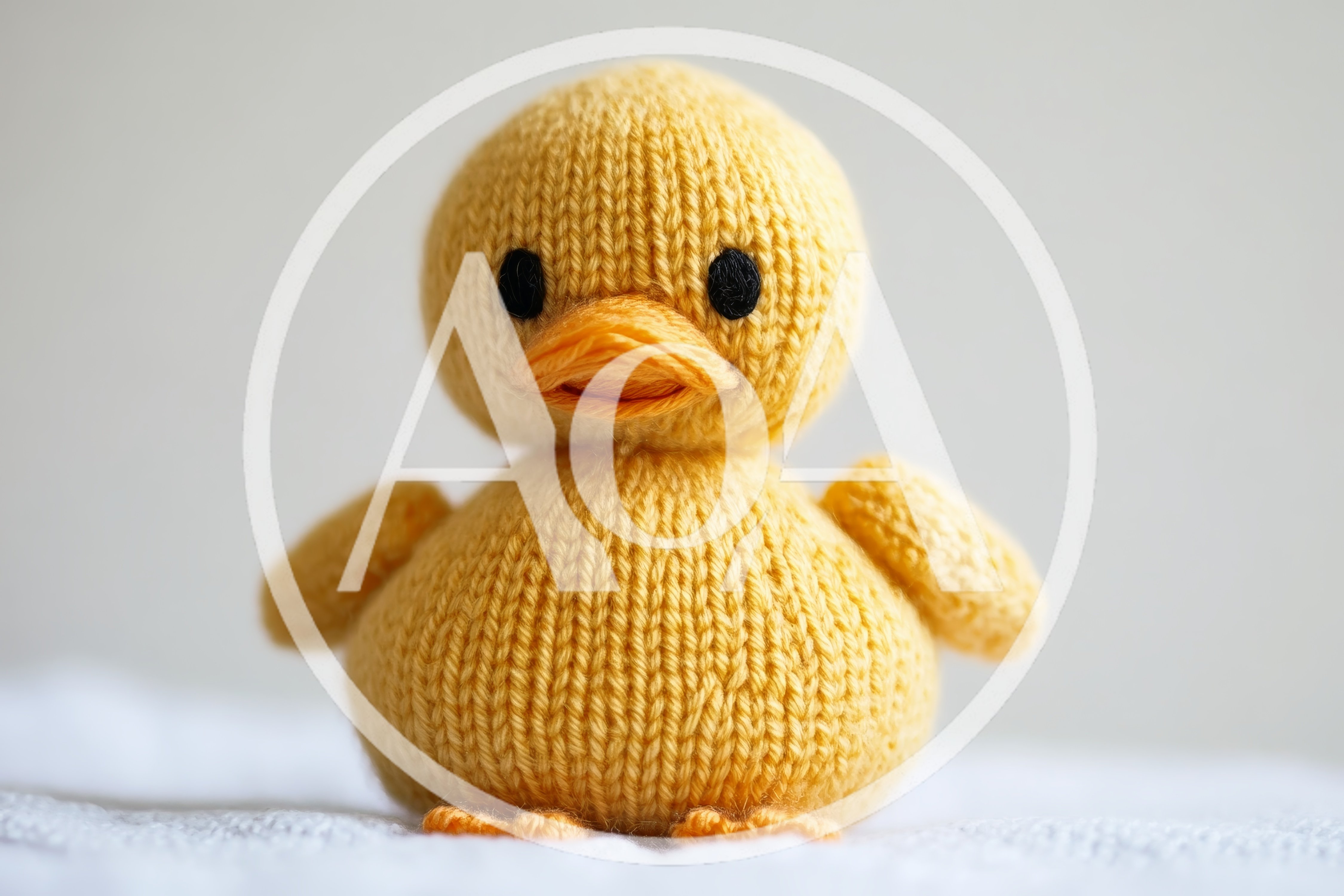 Knitted Yellow Duckling Toy On White Background