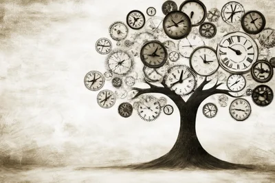 Surreal Tree Made Of Vintage Clocks