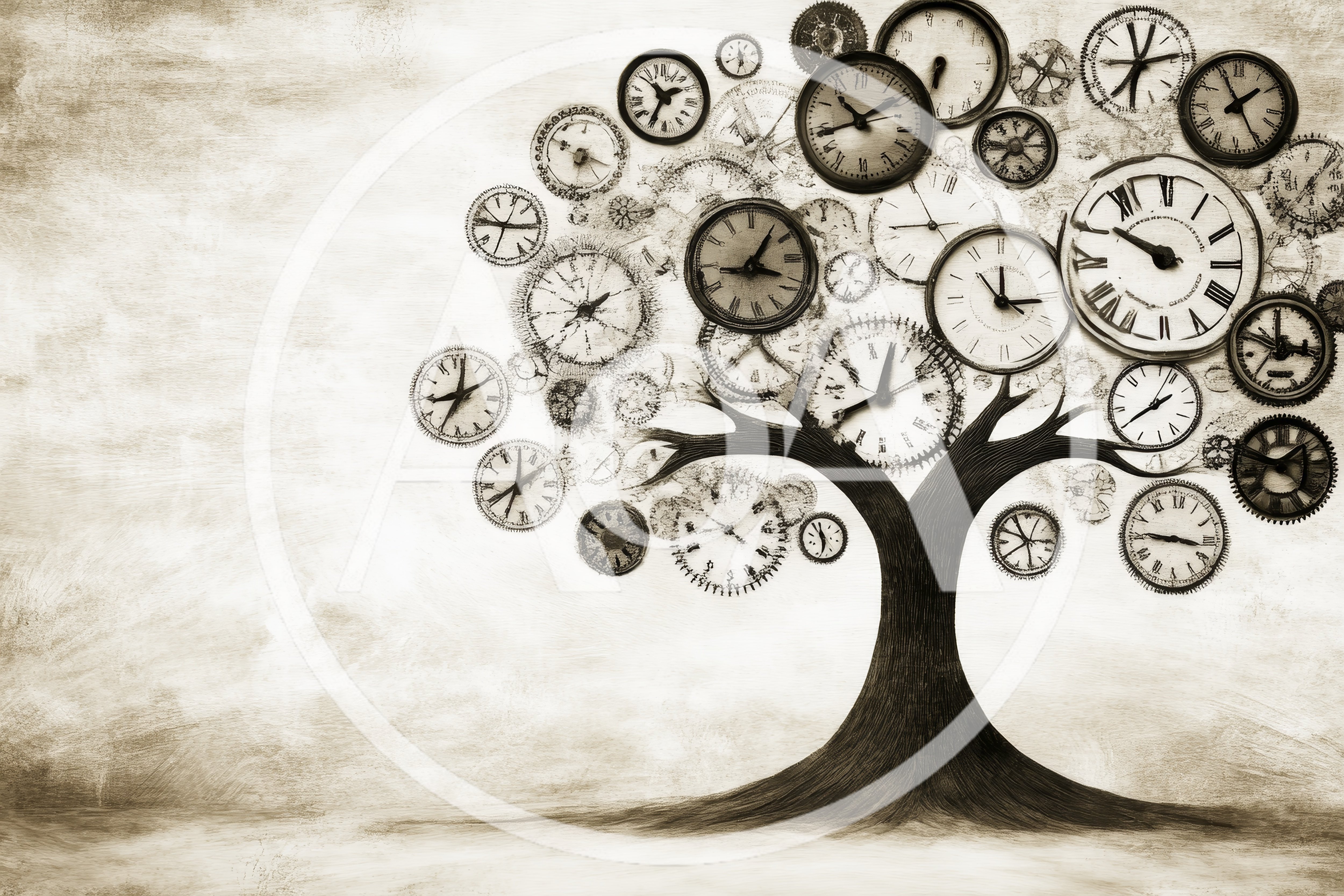 Surreal Tree Made Of Vintage Clocks