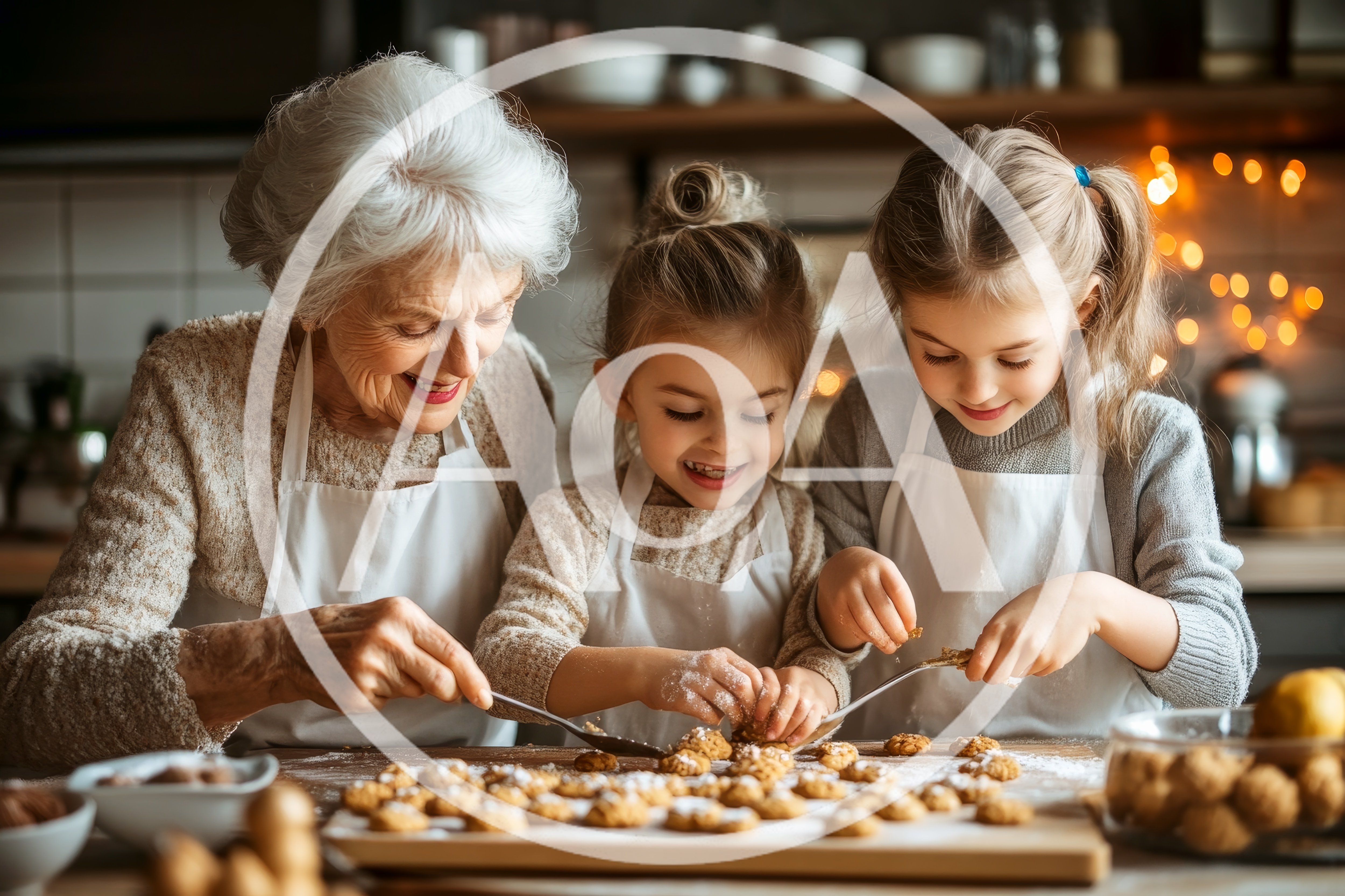 Grandmother and Granddaughters Baking Cookies Together