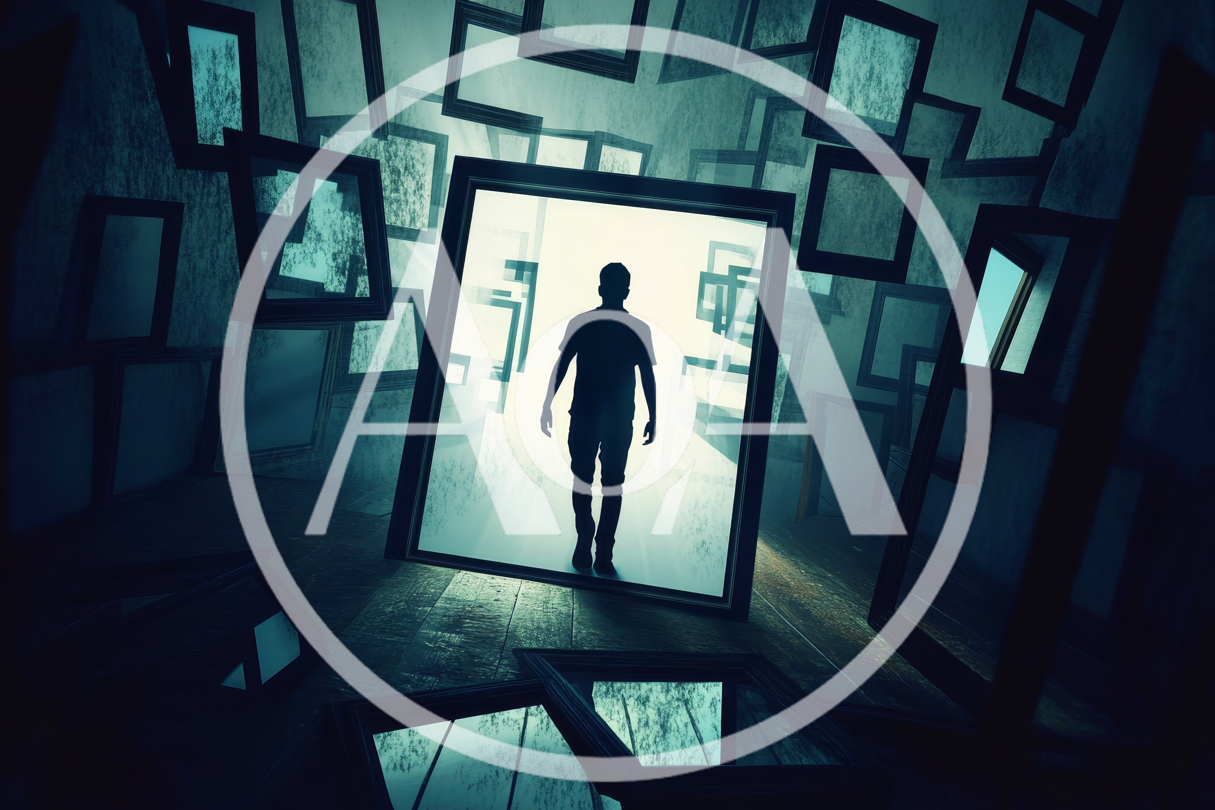 Silhouette Of A Man Walking Through A Floating Frame