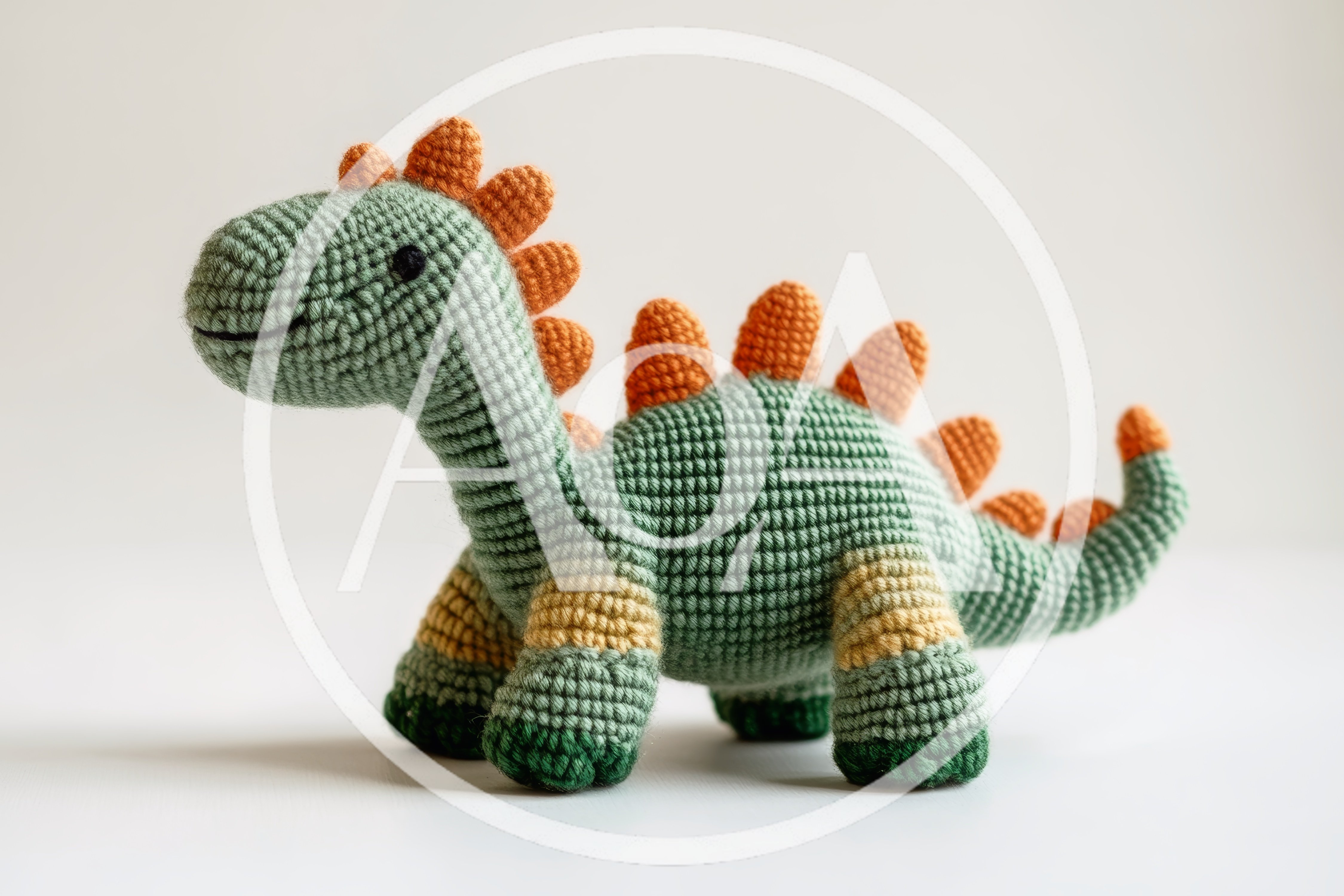 Handmade Crocheted Dinosaur Toy On White Background