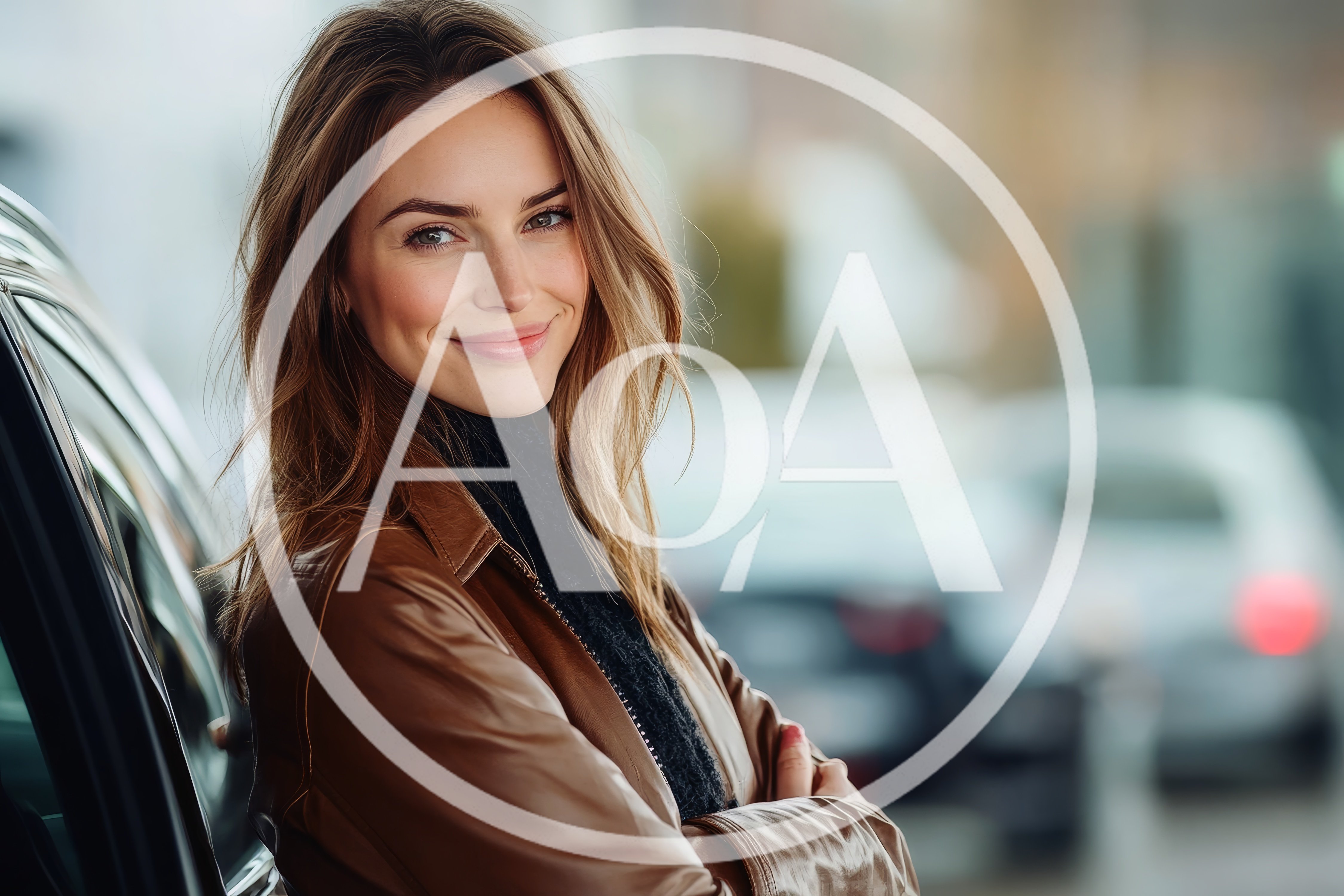 Smiling Woman Leaning Against A Car