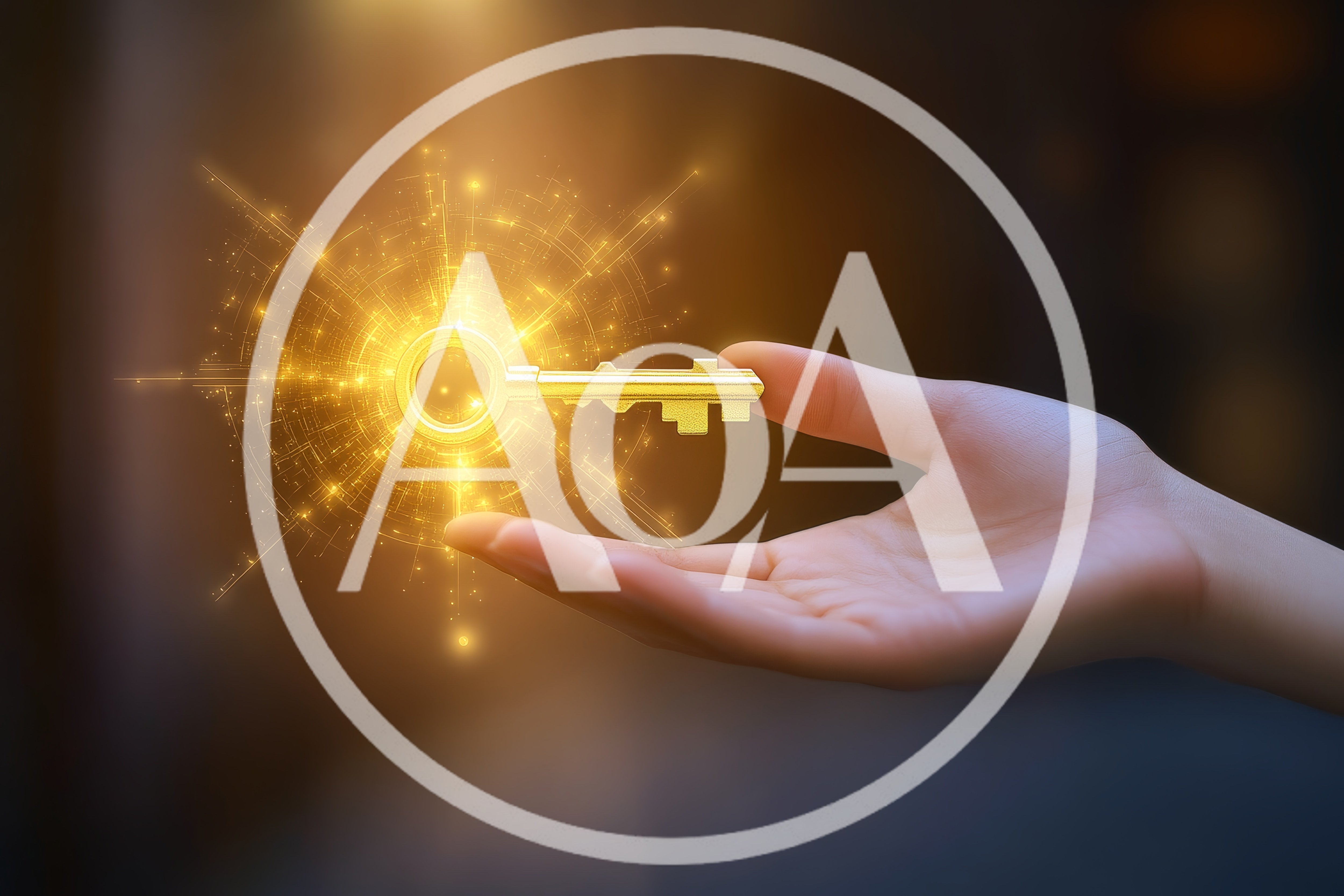 Hand Holding A Glowing Digital Golden Key
