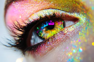 Extreme Close Up Of Human Eye With Glitter Makeup