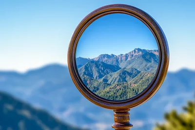 Magnifying Glass Frame Overlooking Mountain Range