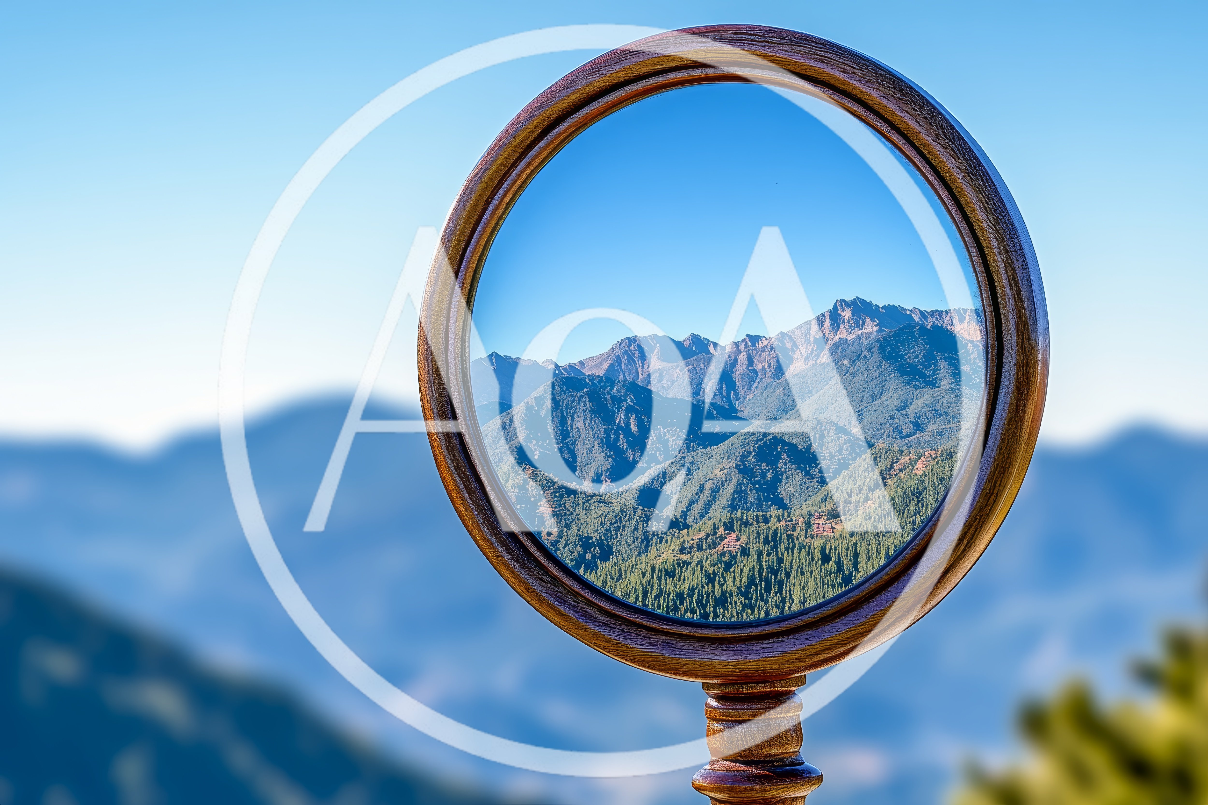 Magnifying Glass Frame Overlooking Mountain Range