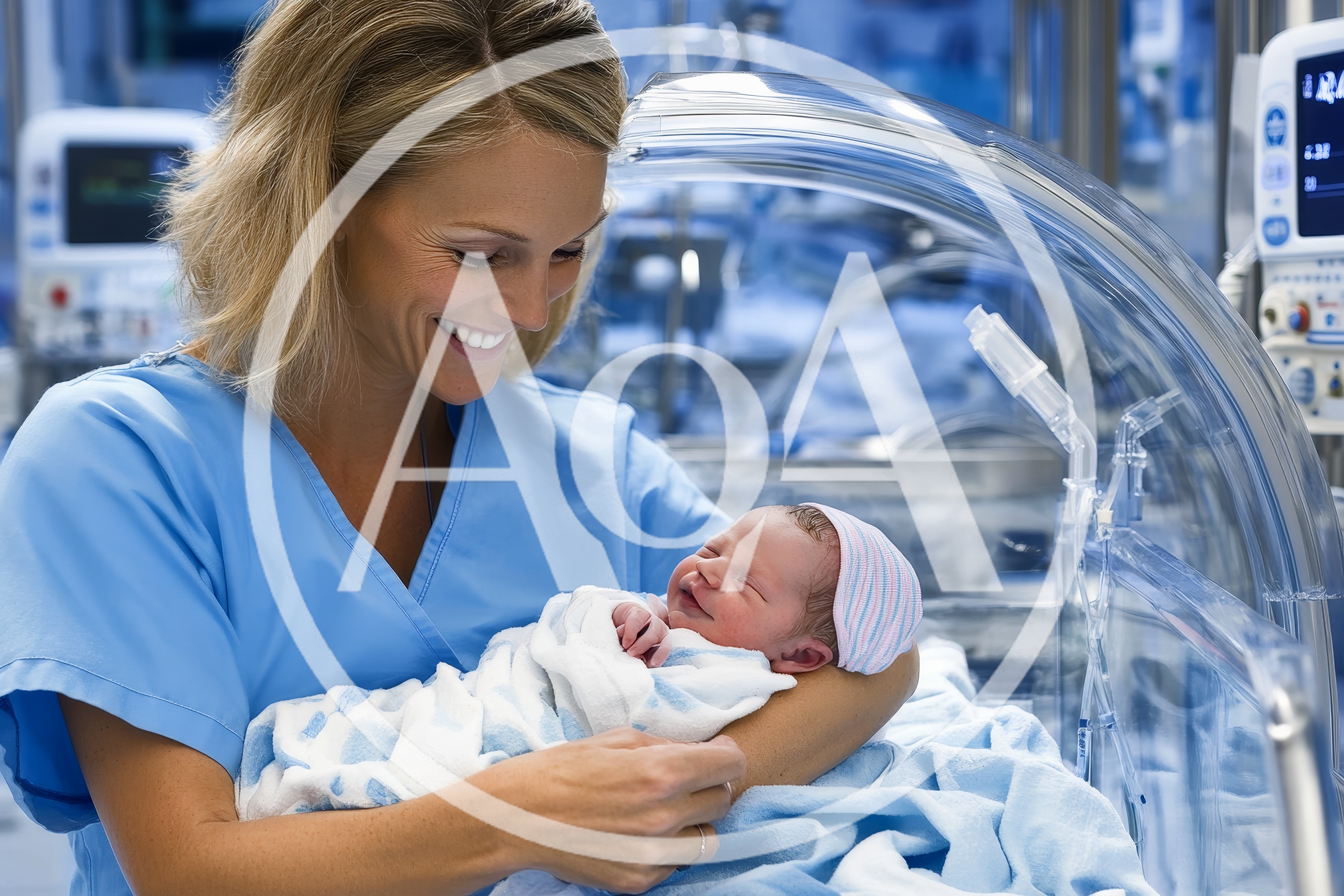 Nurse Holding Newborn Baby In Hospital Neonatal Unit