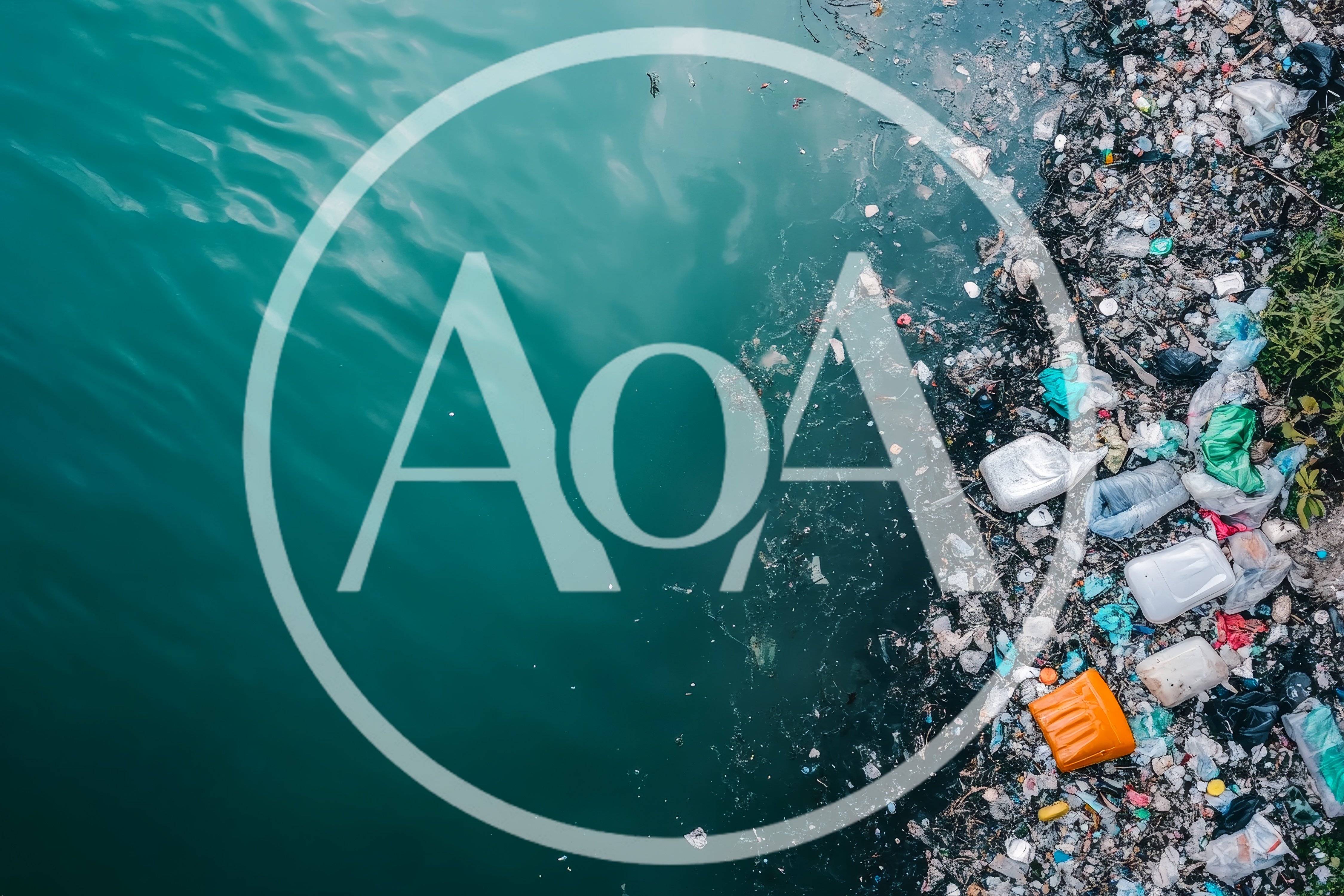 Aerial View Of Plastic Pollution On Riverbank