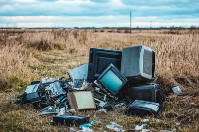 Pile Of Discarded Electronic Waste In A Field