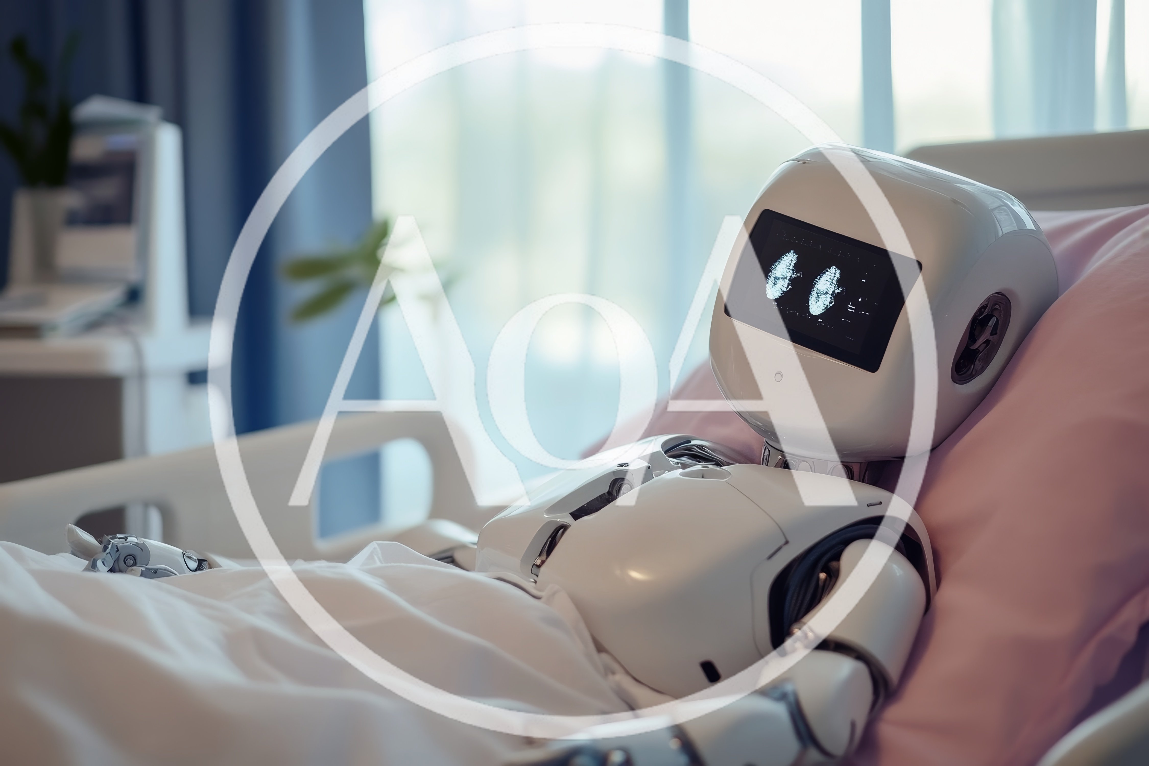 Futuristic Robot Patient Resting In Hospital Bed