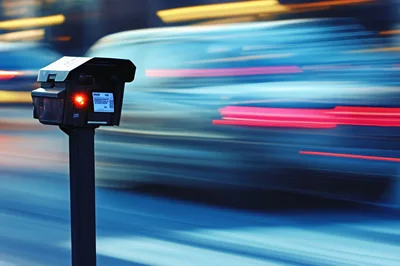 Speed Camera Capturing Motion Blur Of Passing Traffic