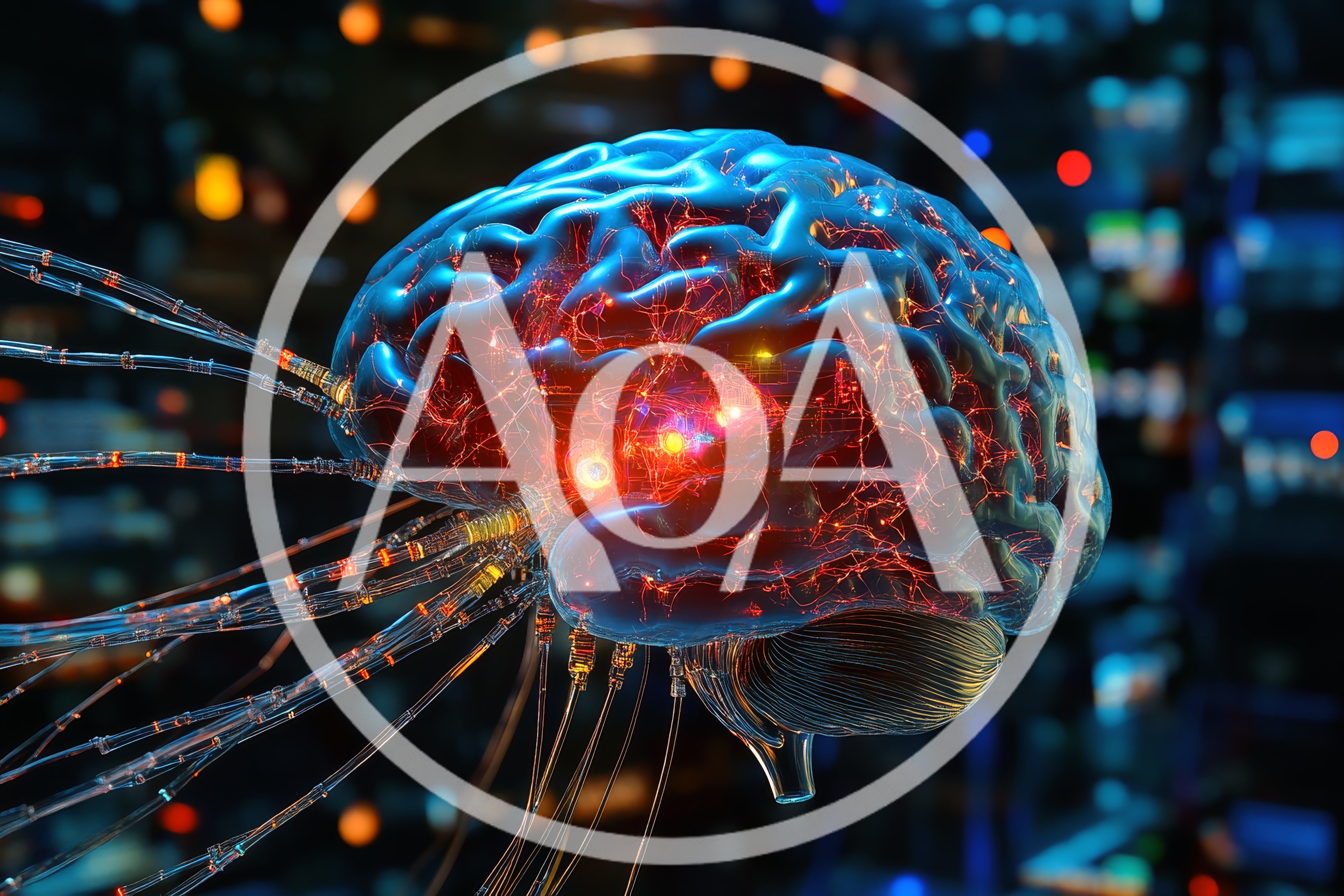 Digital Human Brain Connected To Fiber Optic Cables