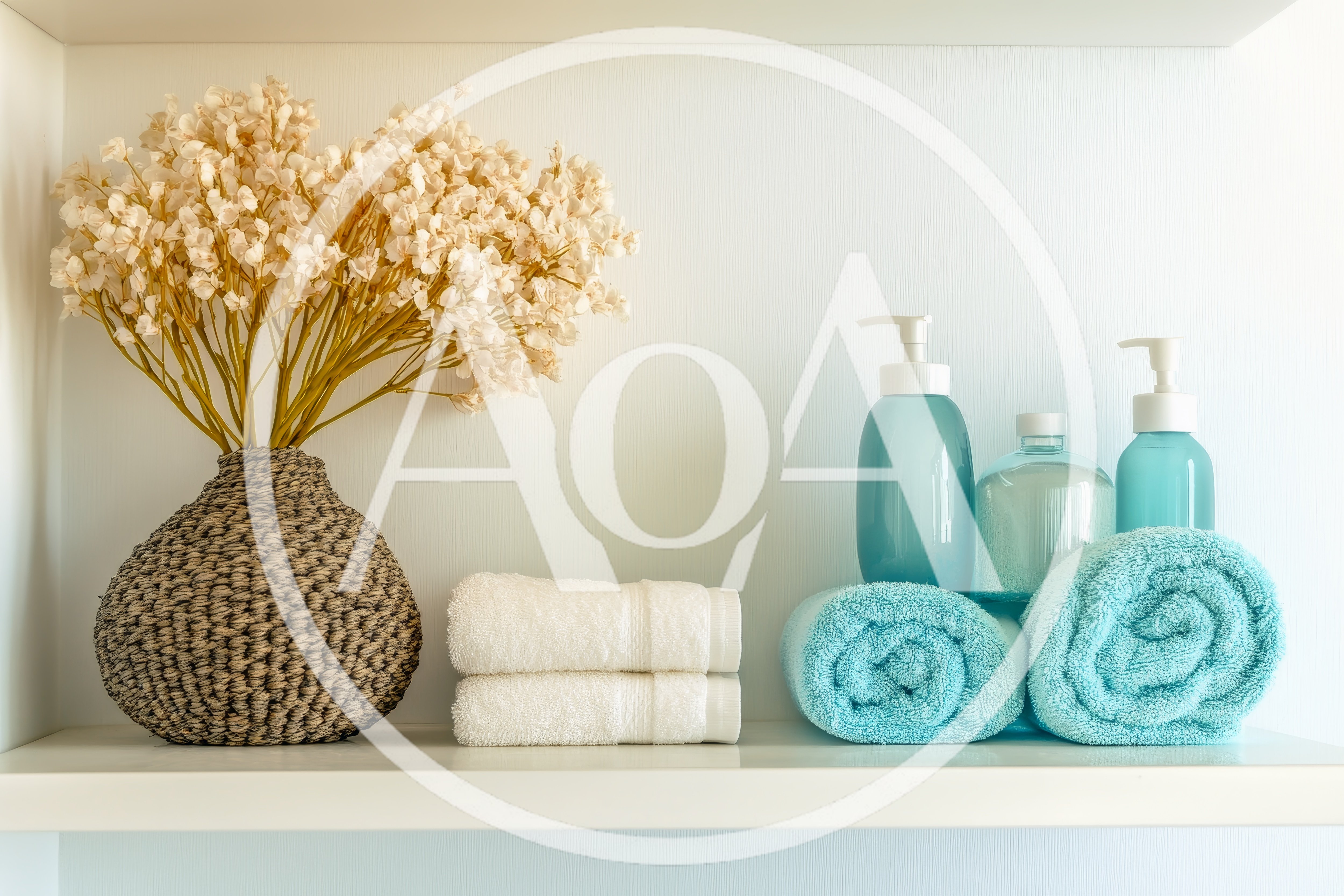 Bathroom Shelf With Spa Accessories And Towels