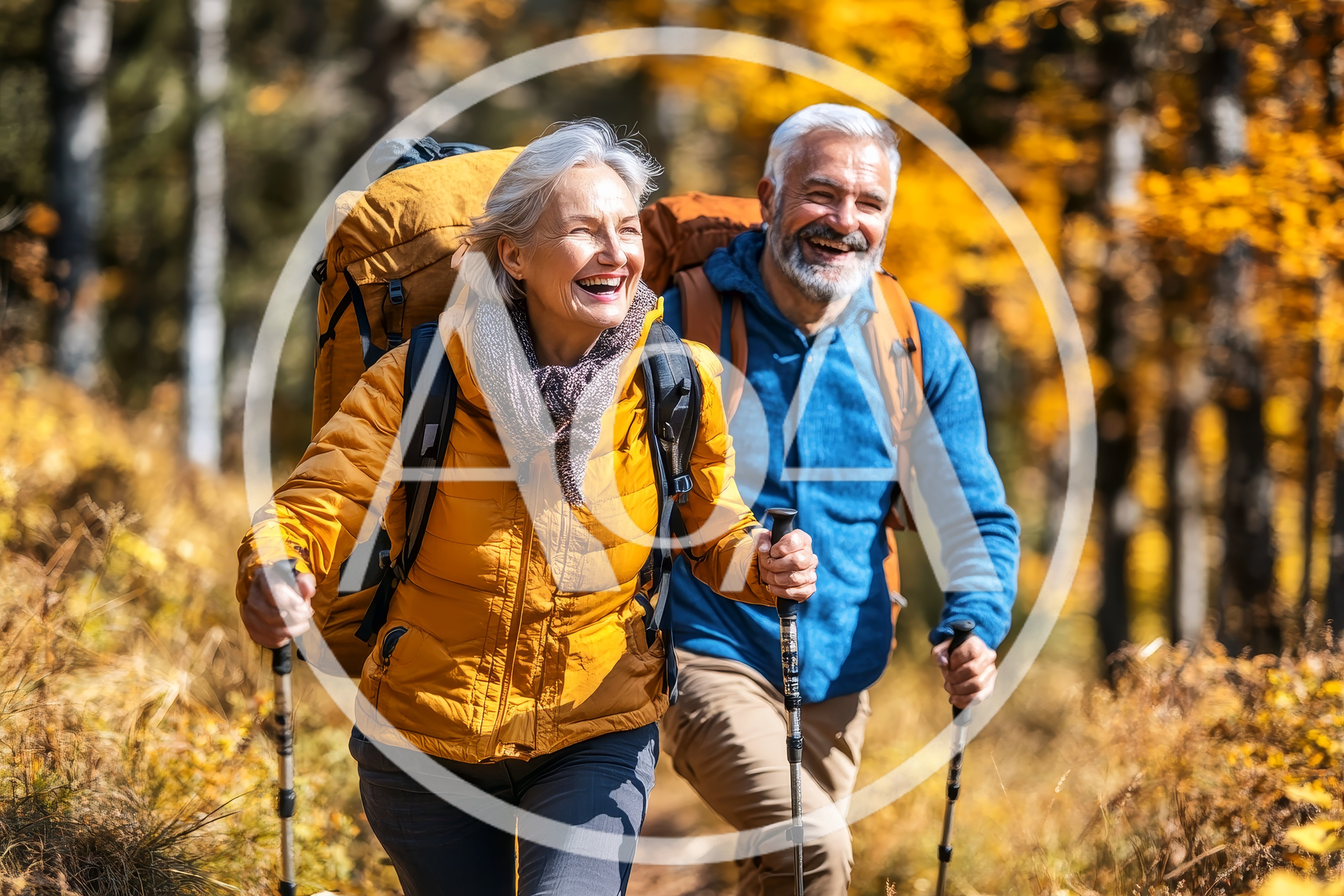 Active Senior Couple Hiking Together In Autumn Forest