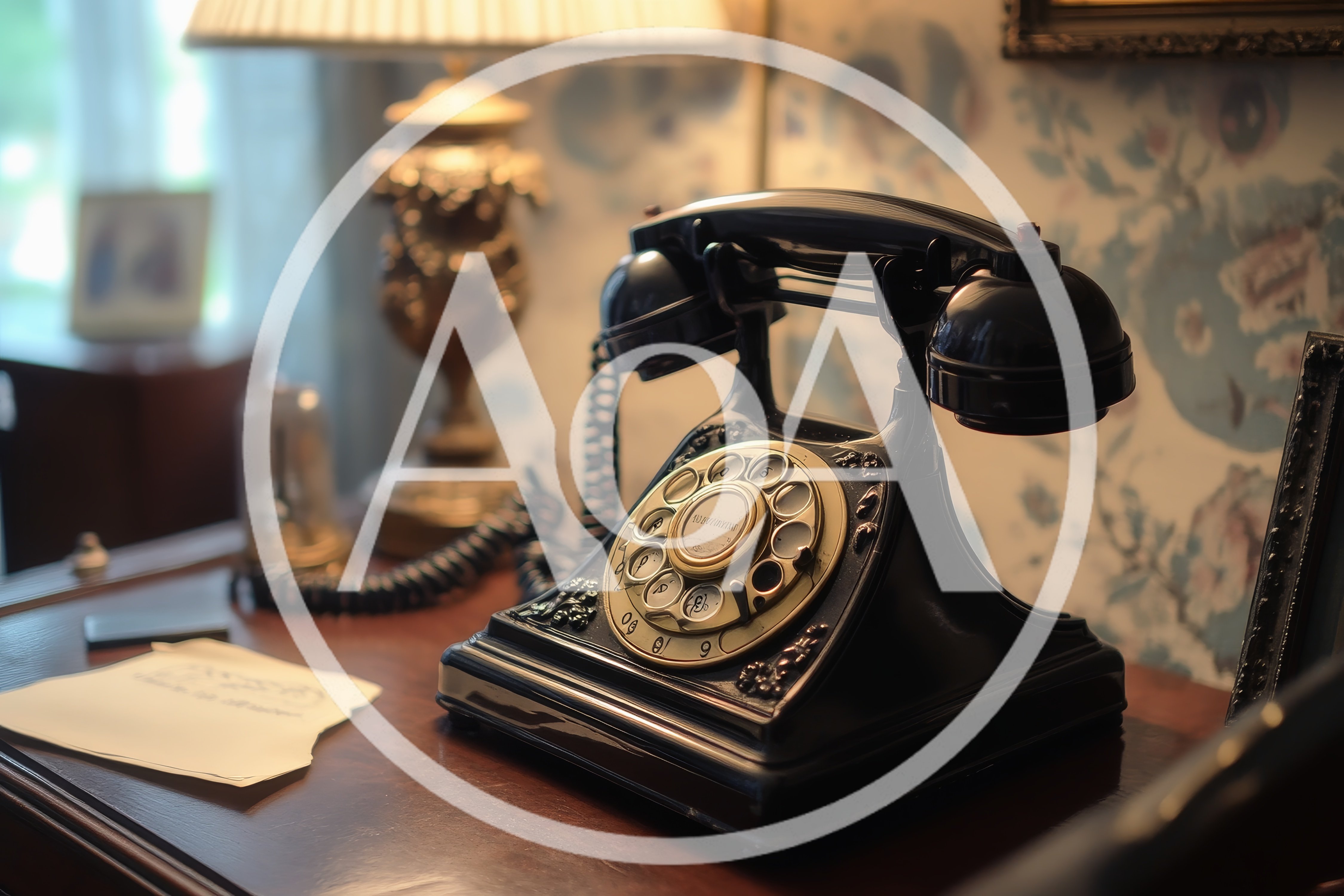Vintage Black Rotary Telephone On A Wooden Desk