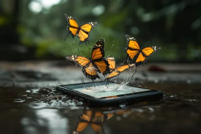 Monarch Butterflies Emerging From A Digital Smartphone Screen