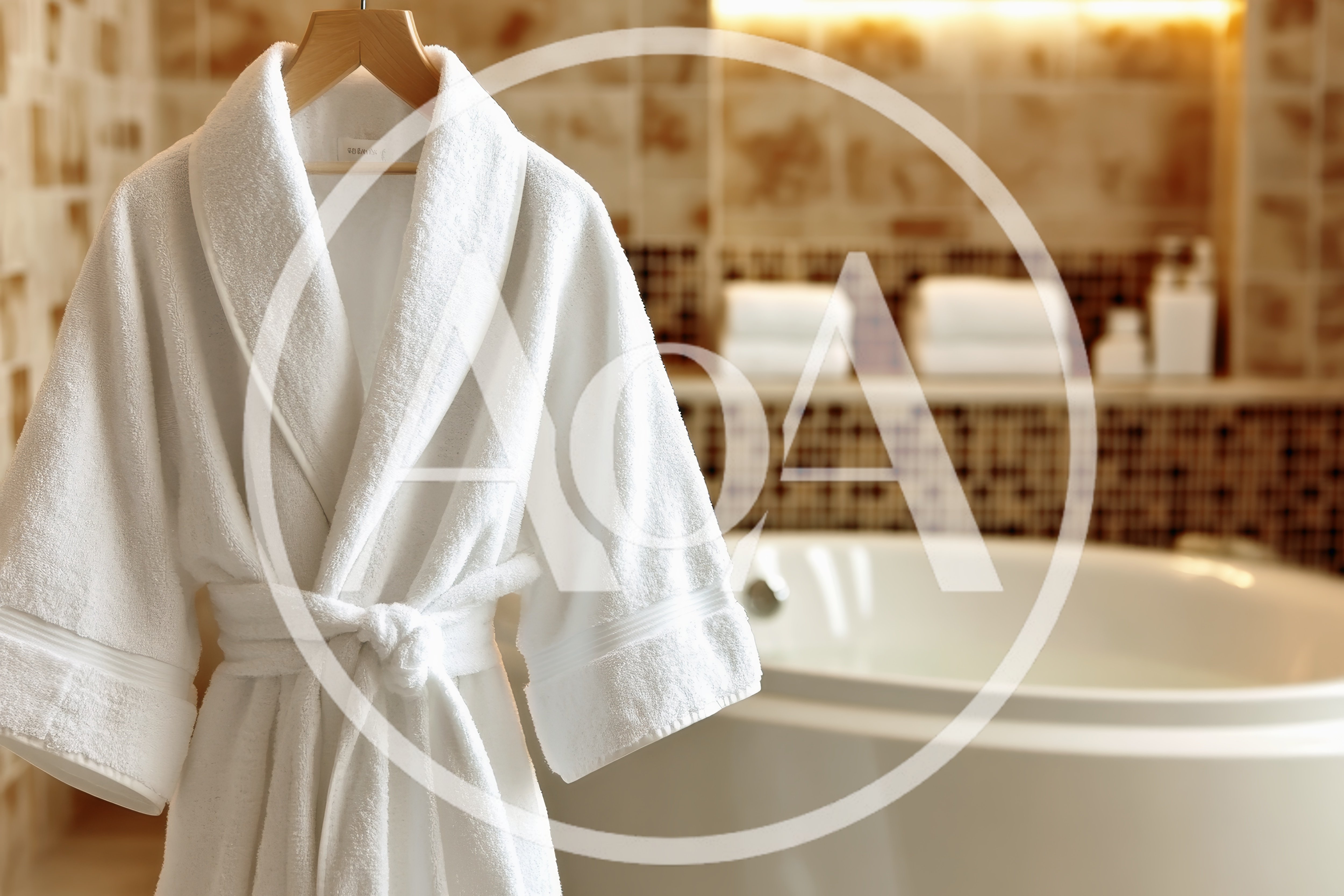 White Bathrobe Hanging In A Luxury Hotel Bathroom