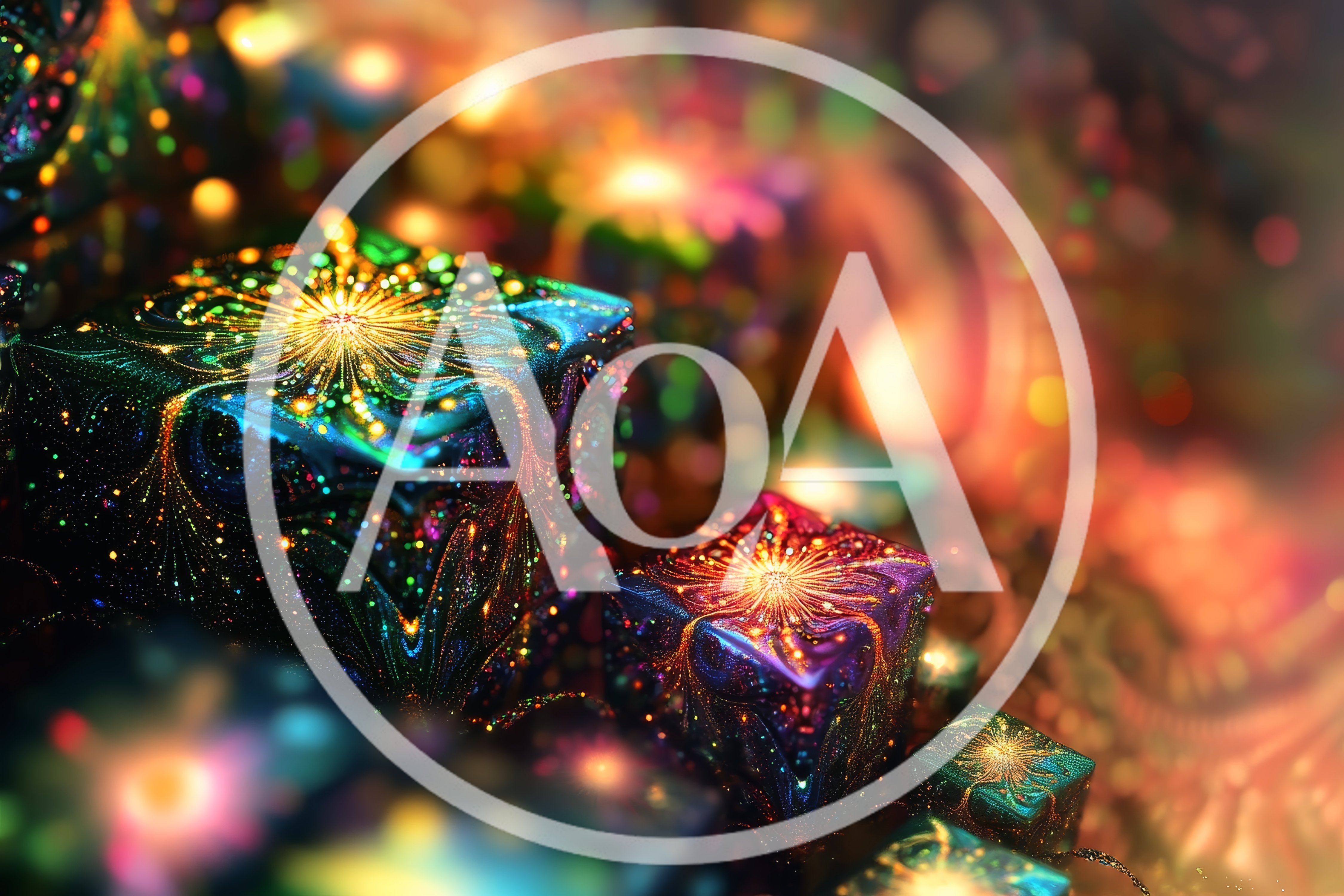 Abstract Glowing Fractal Gift Boxes With Bokeh Background
