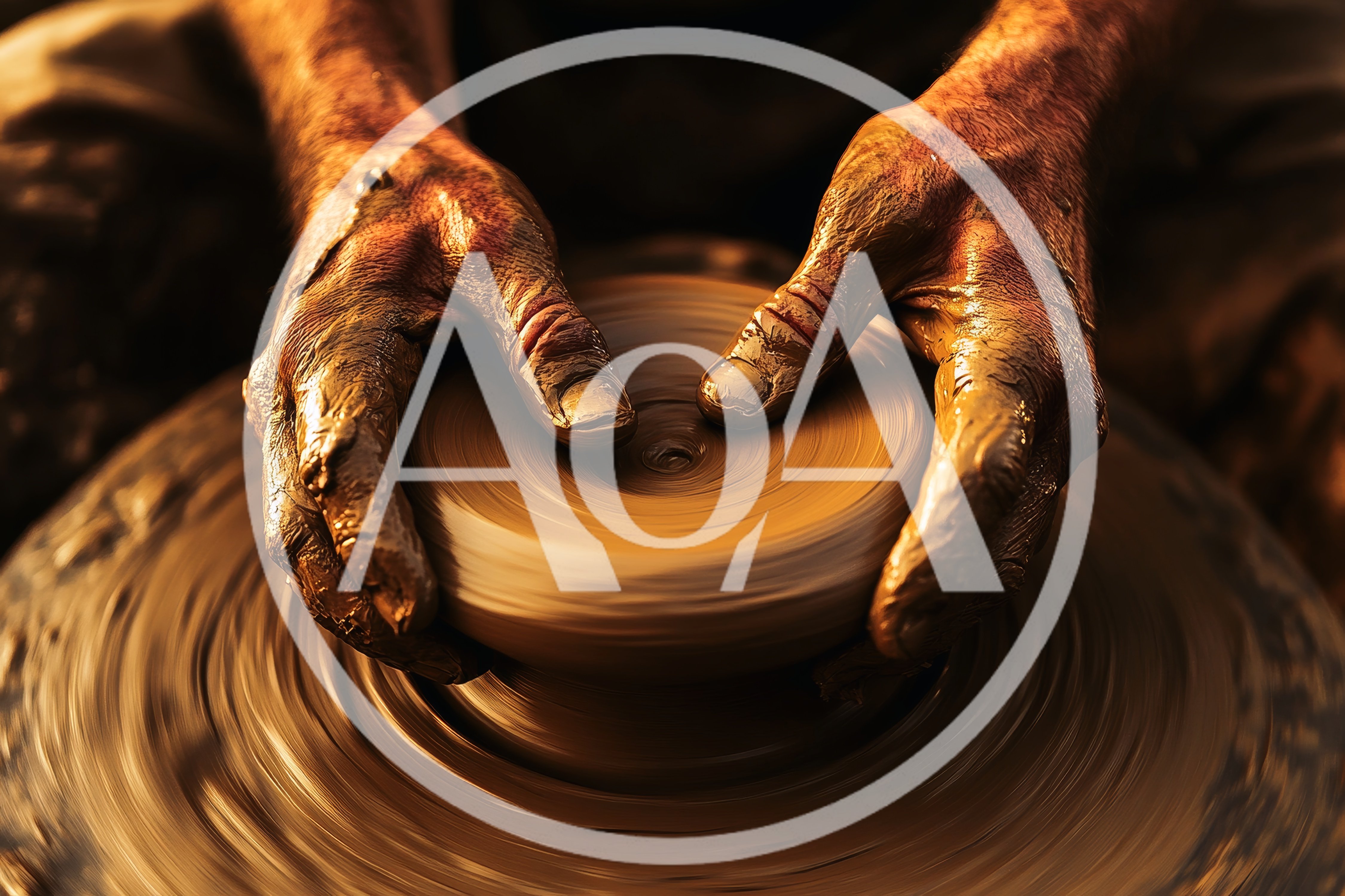 Potter Shaping Clay On A Spinning Pottery Wheel