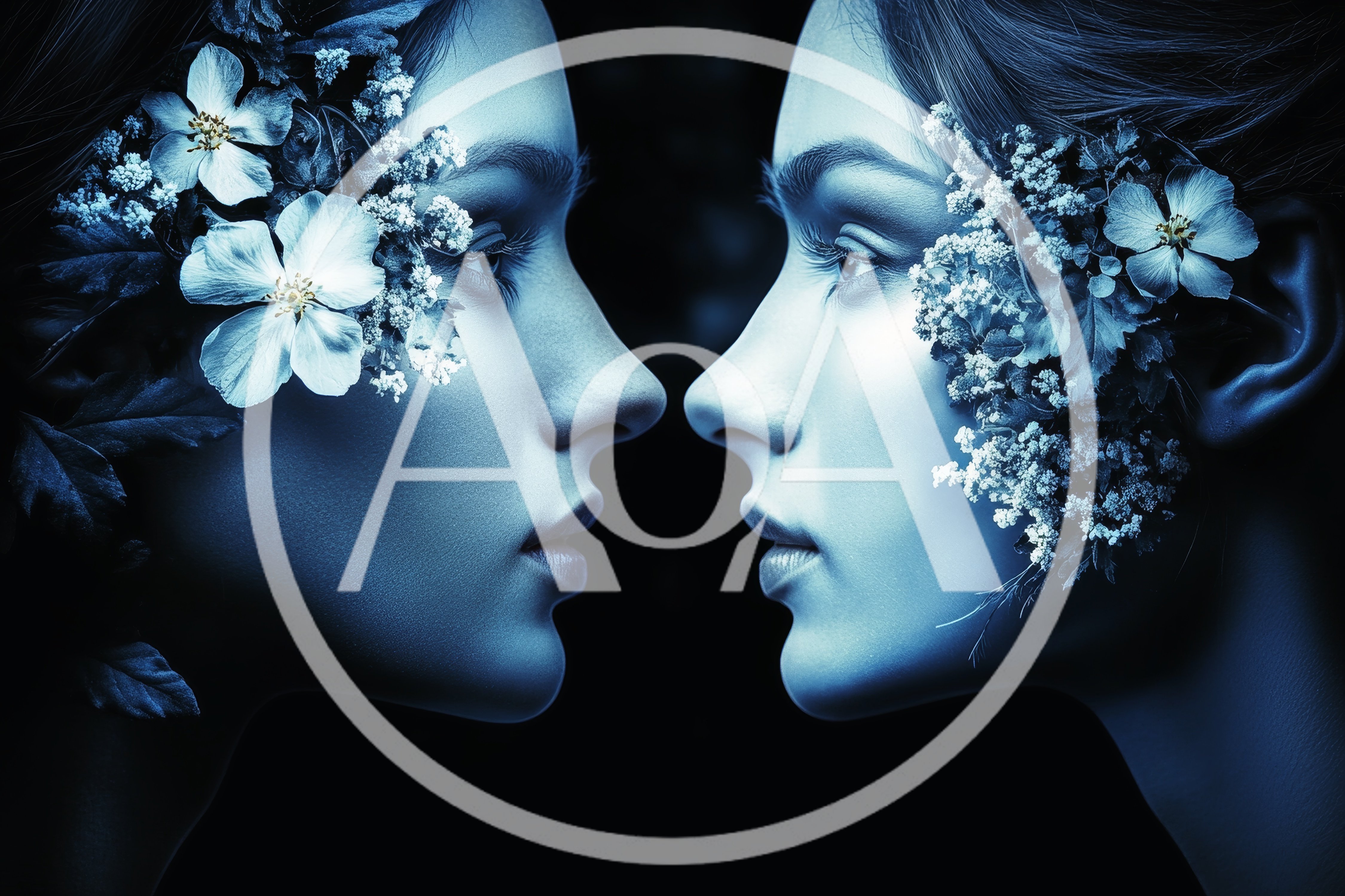 Two Women Facing Each Other With Floral Adornments