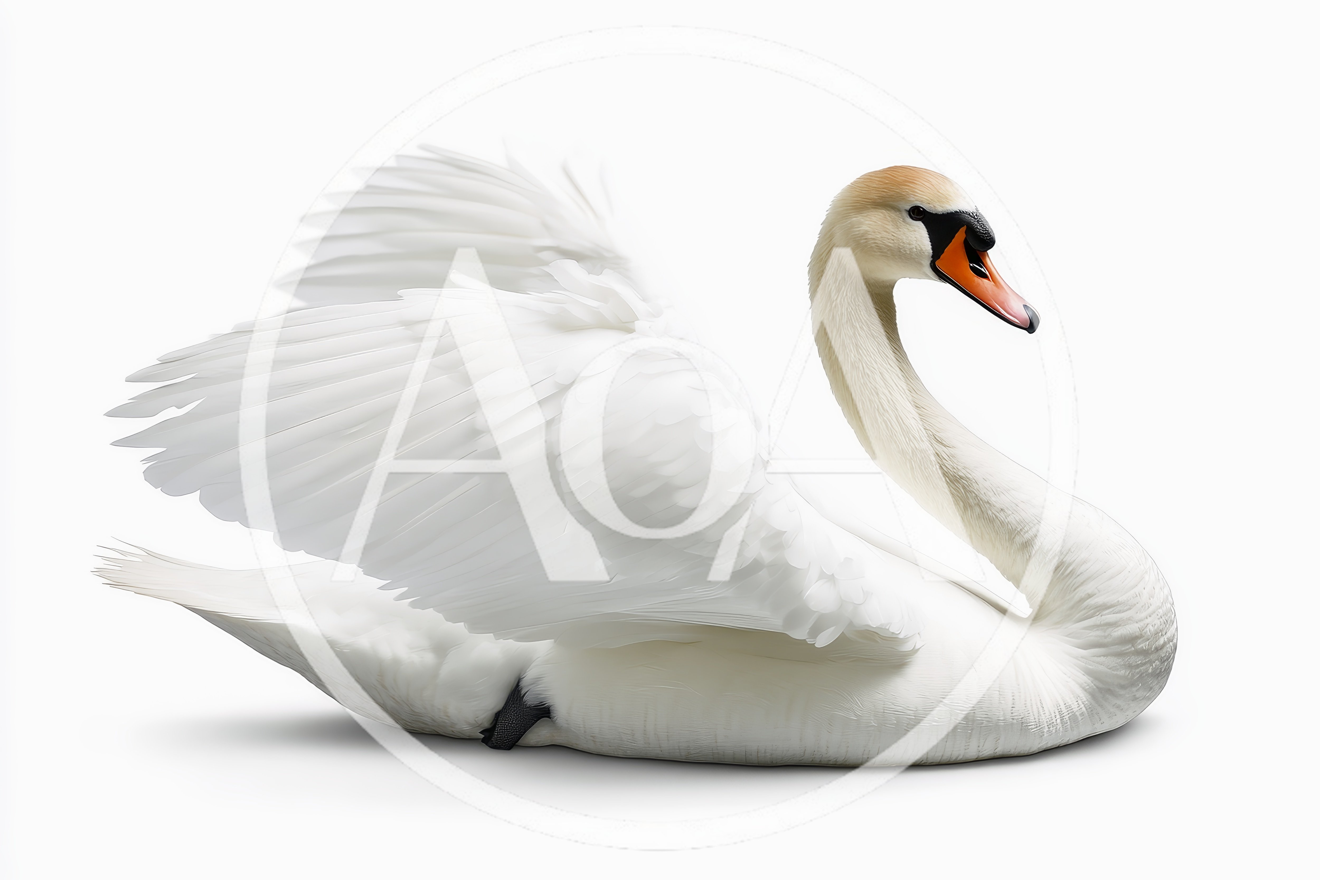 Majestic White Swan With Wings Spread Isolated On White