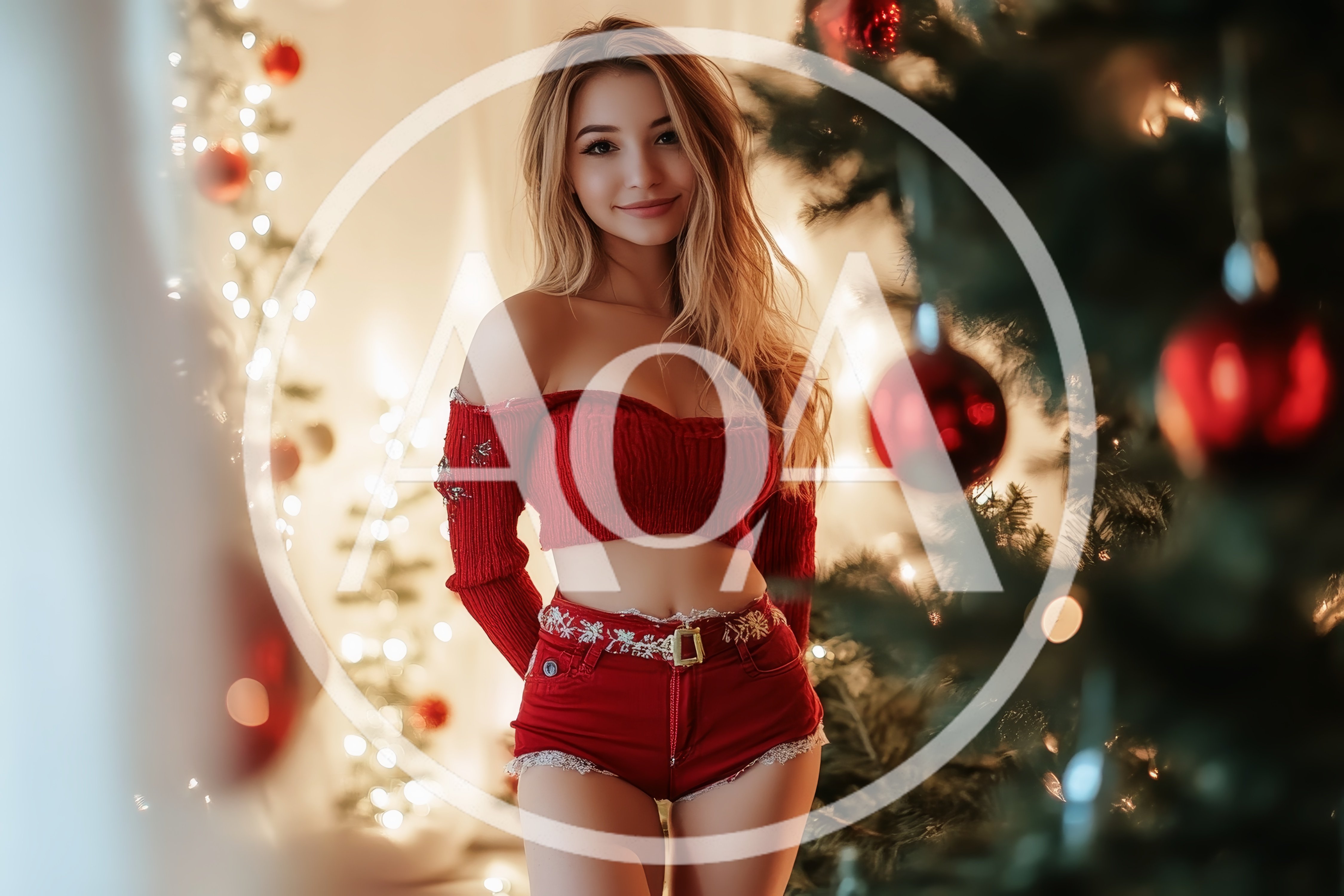 Young Woman Posing Near Christmas Tree