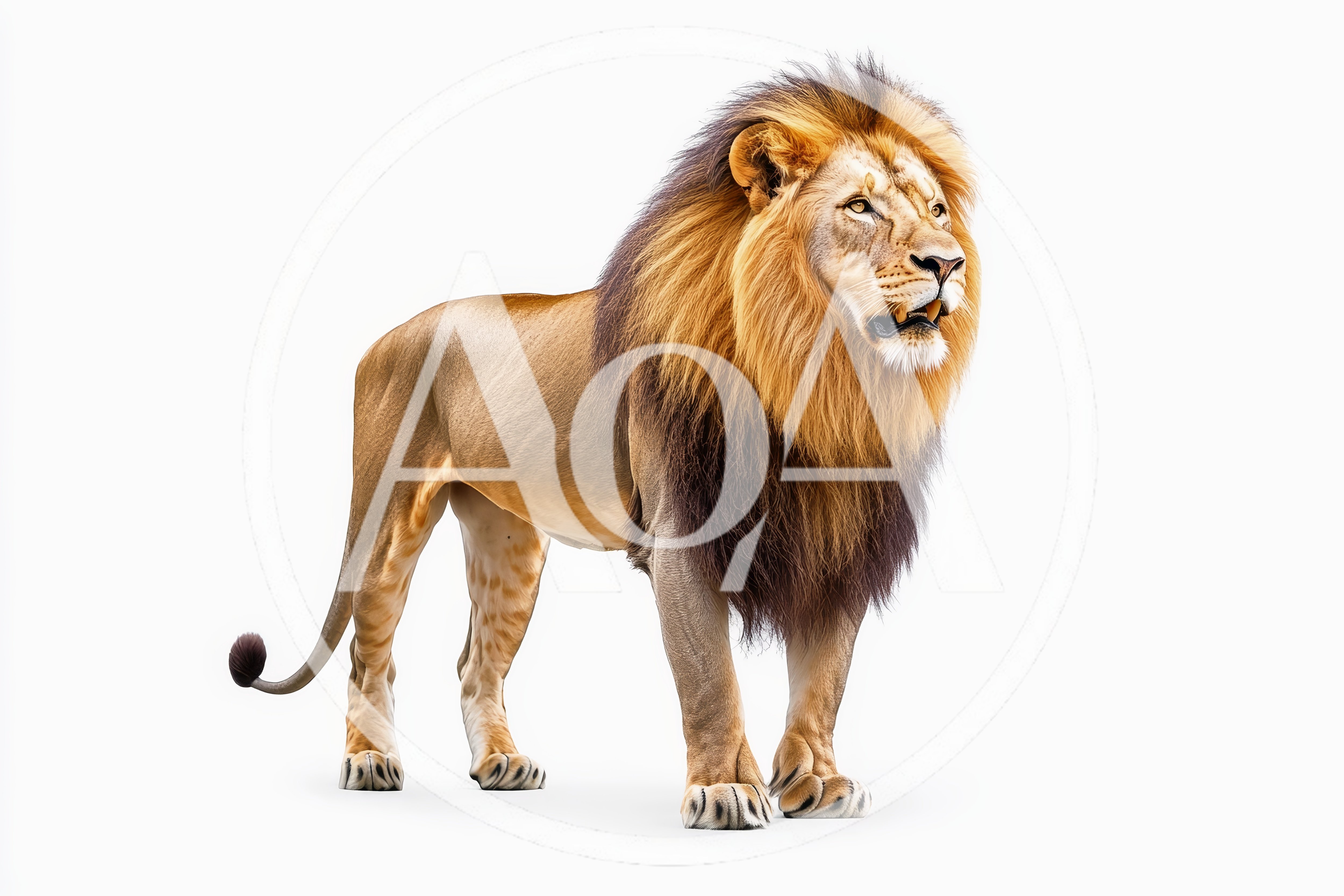 Majestic Male Lion Standing Against White Background
