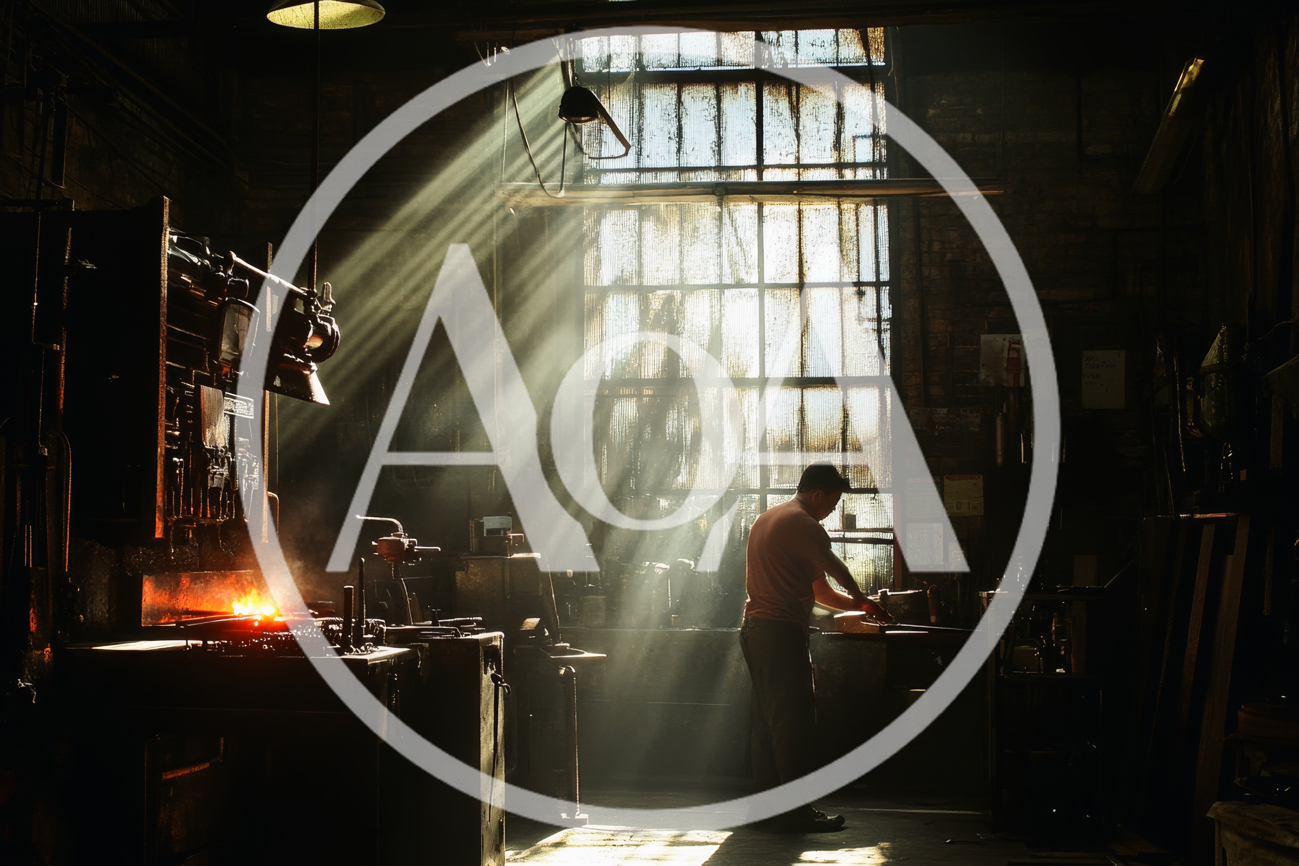 Blacksmith Working With Glowing Metal In Industrial Workshop