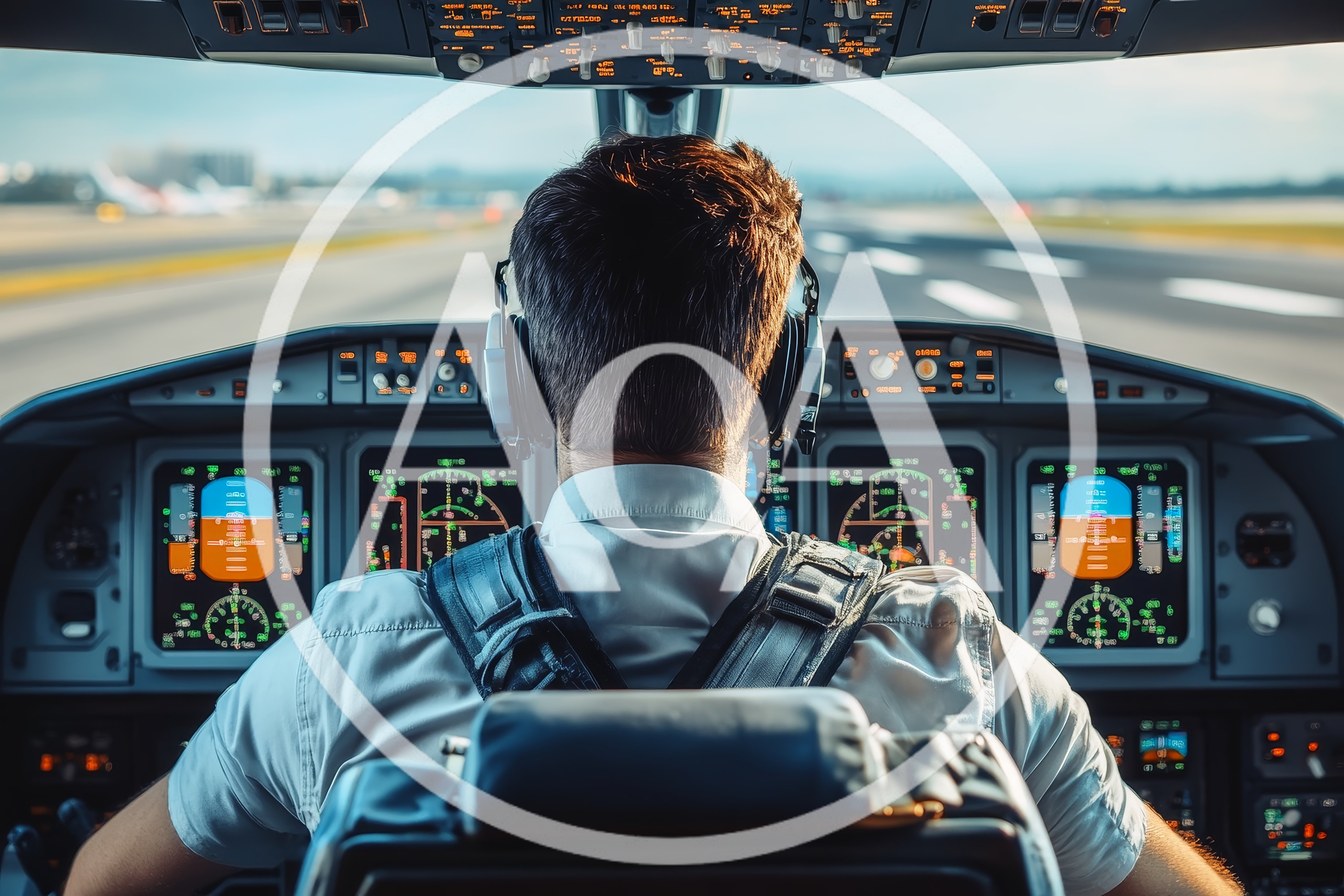 Pilot Operating Aircraft Cockpit During Runway Taxi