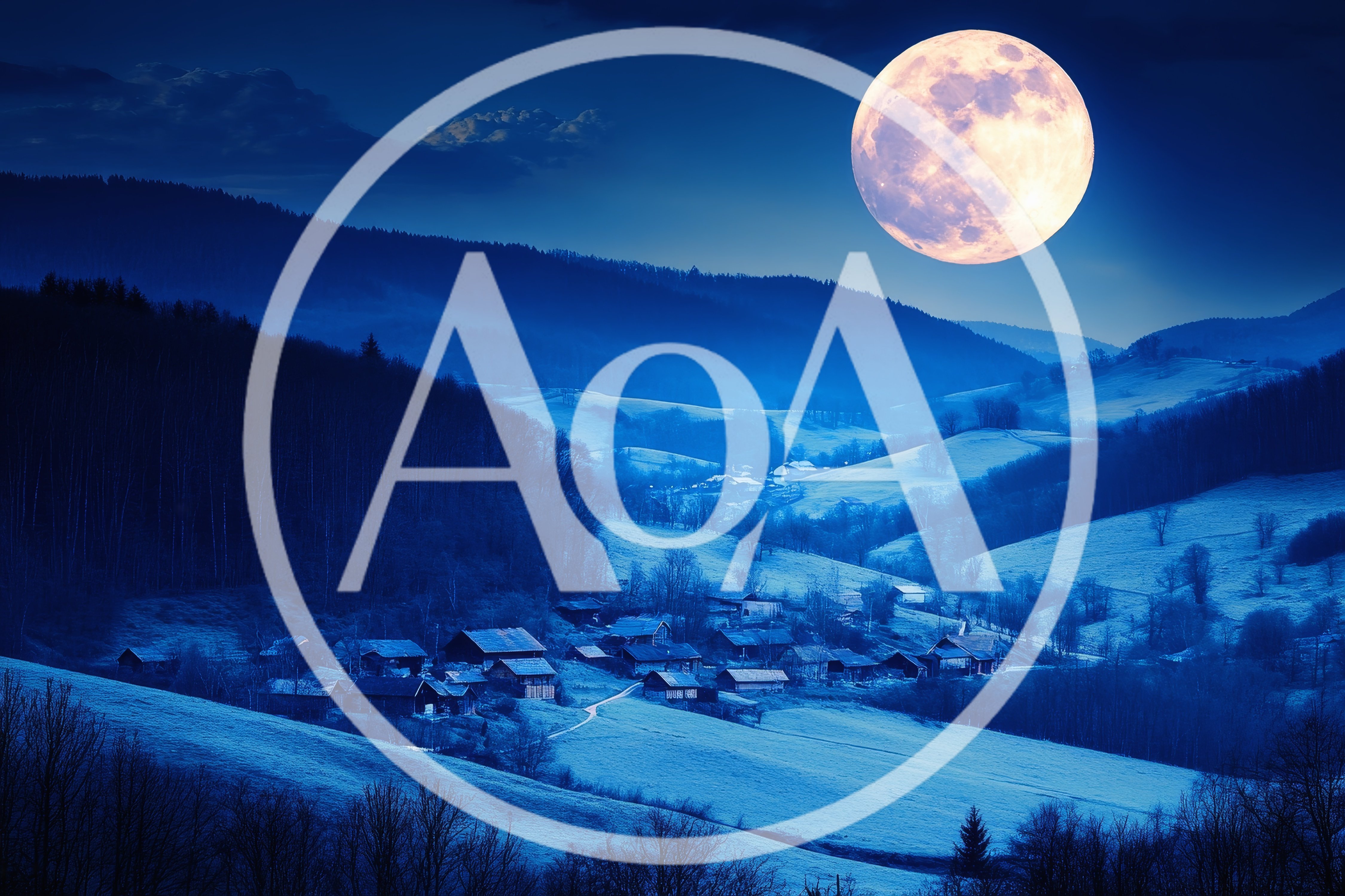 Full Moon Over A Snowy Mountain Village