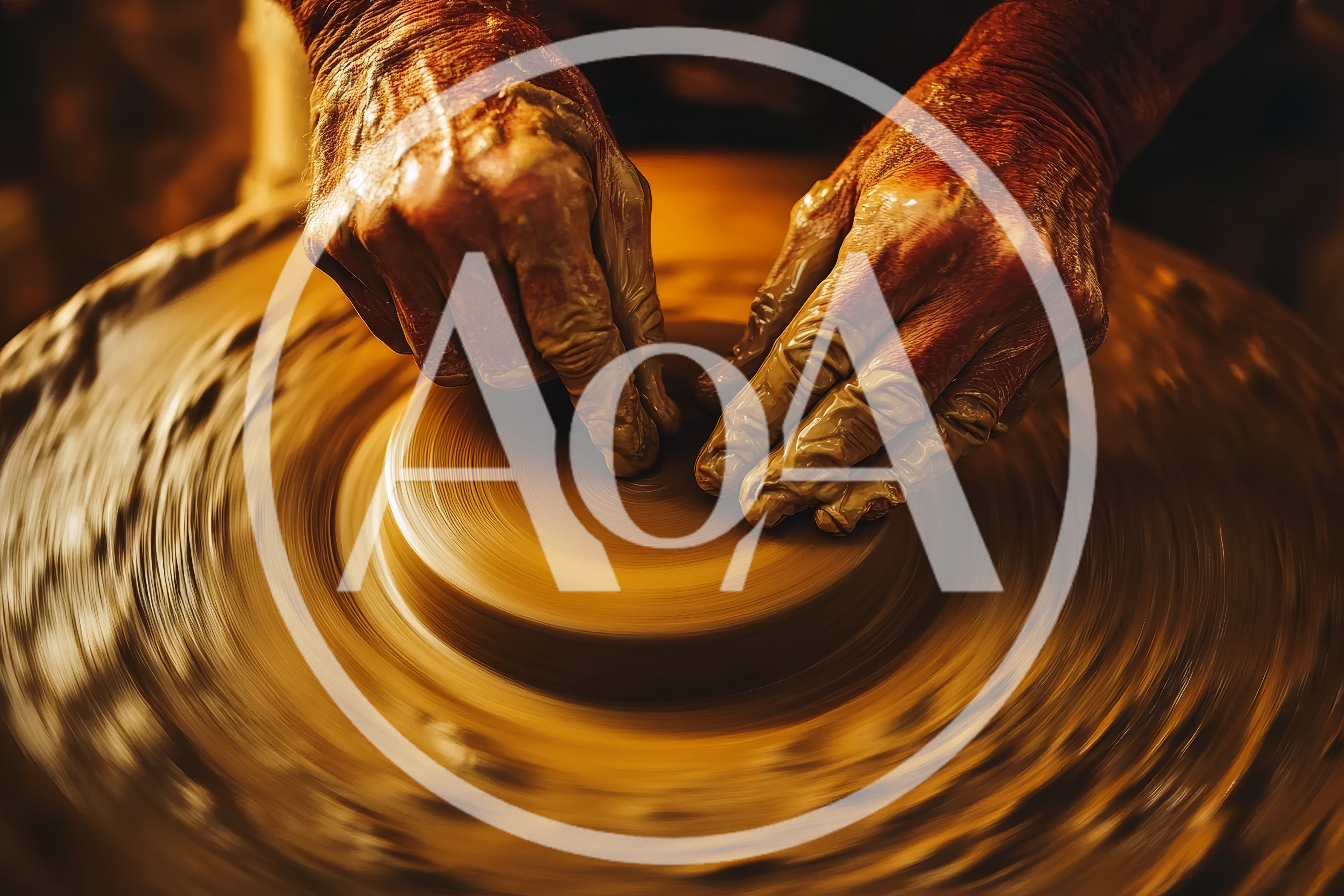 Potter Shaping Clay On A Spinning Pottery Wheel