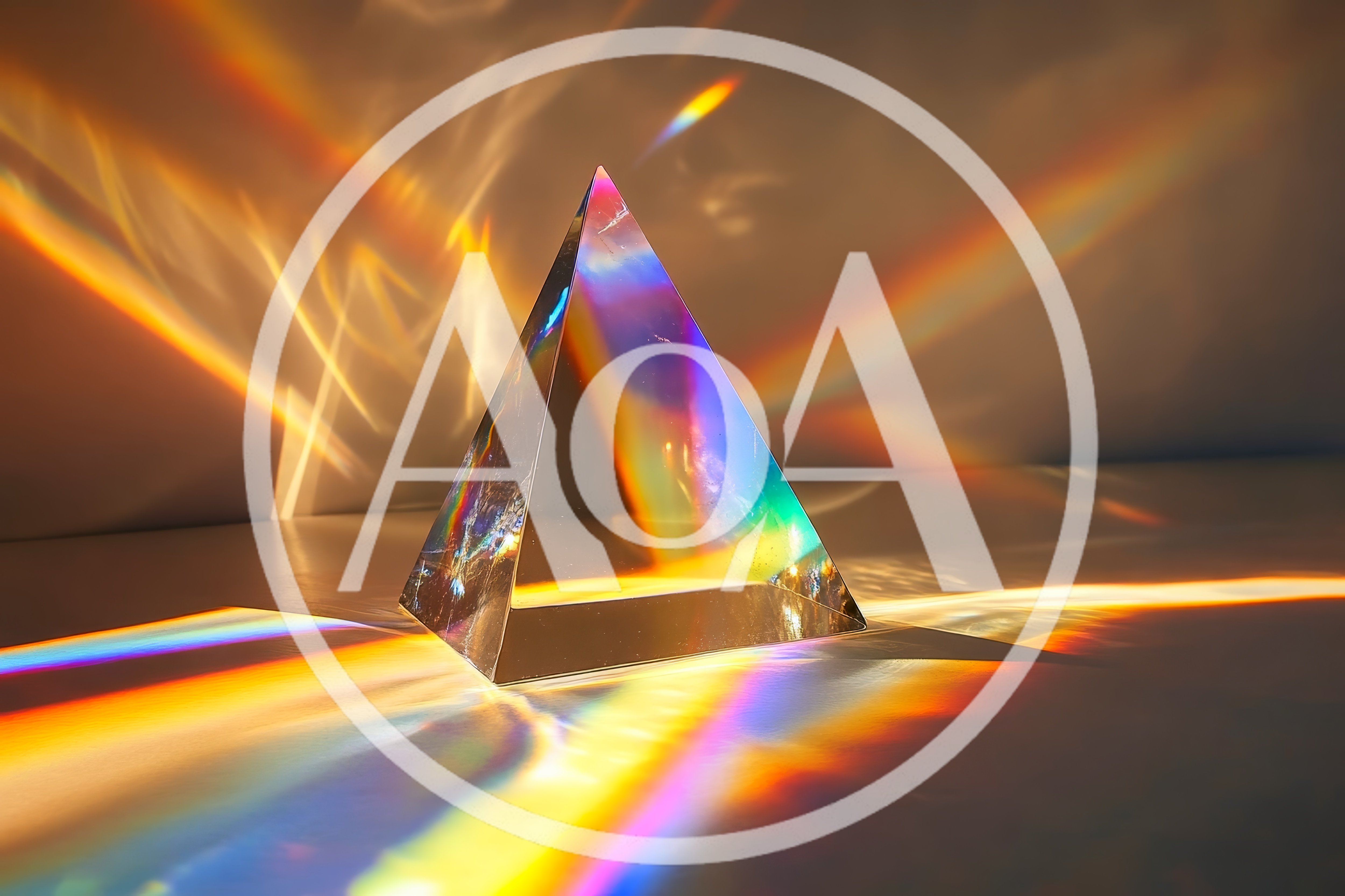 Glass Pyramid Prism Creating Rainbow Light Refractions