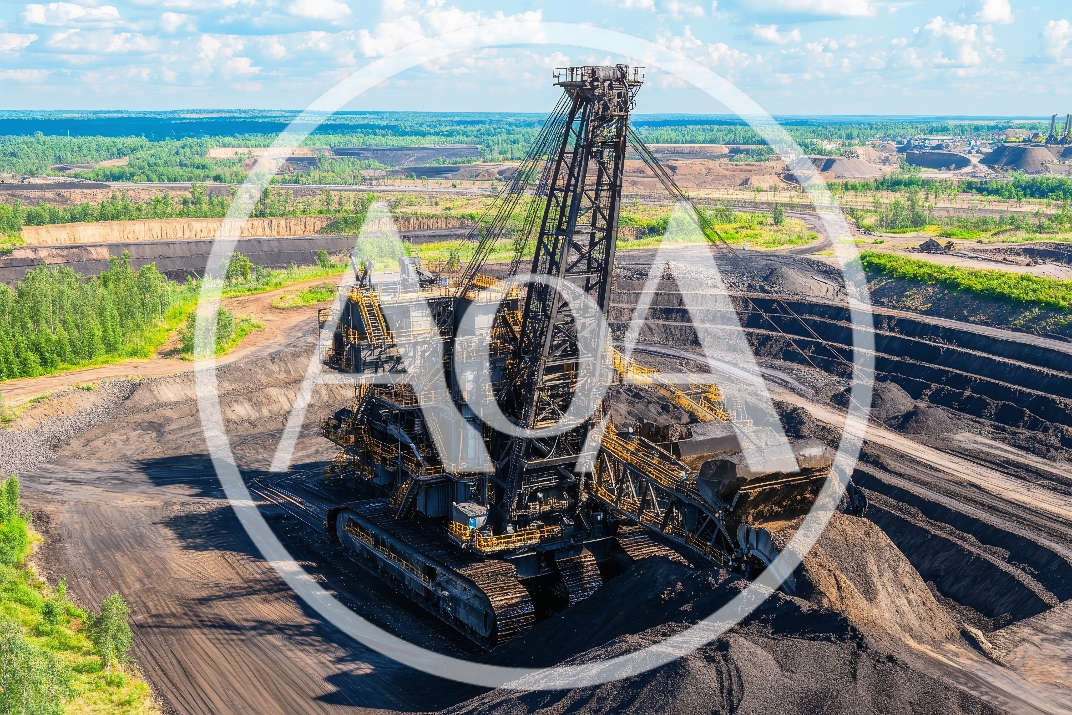 Large Walking Dragline Excavator Operating in Open Pit Mine