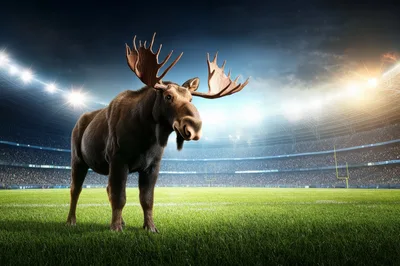 Majestic Moose Standing On A Professional Football Field