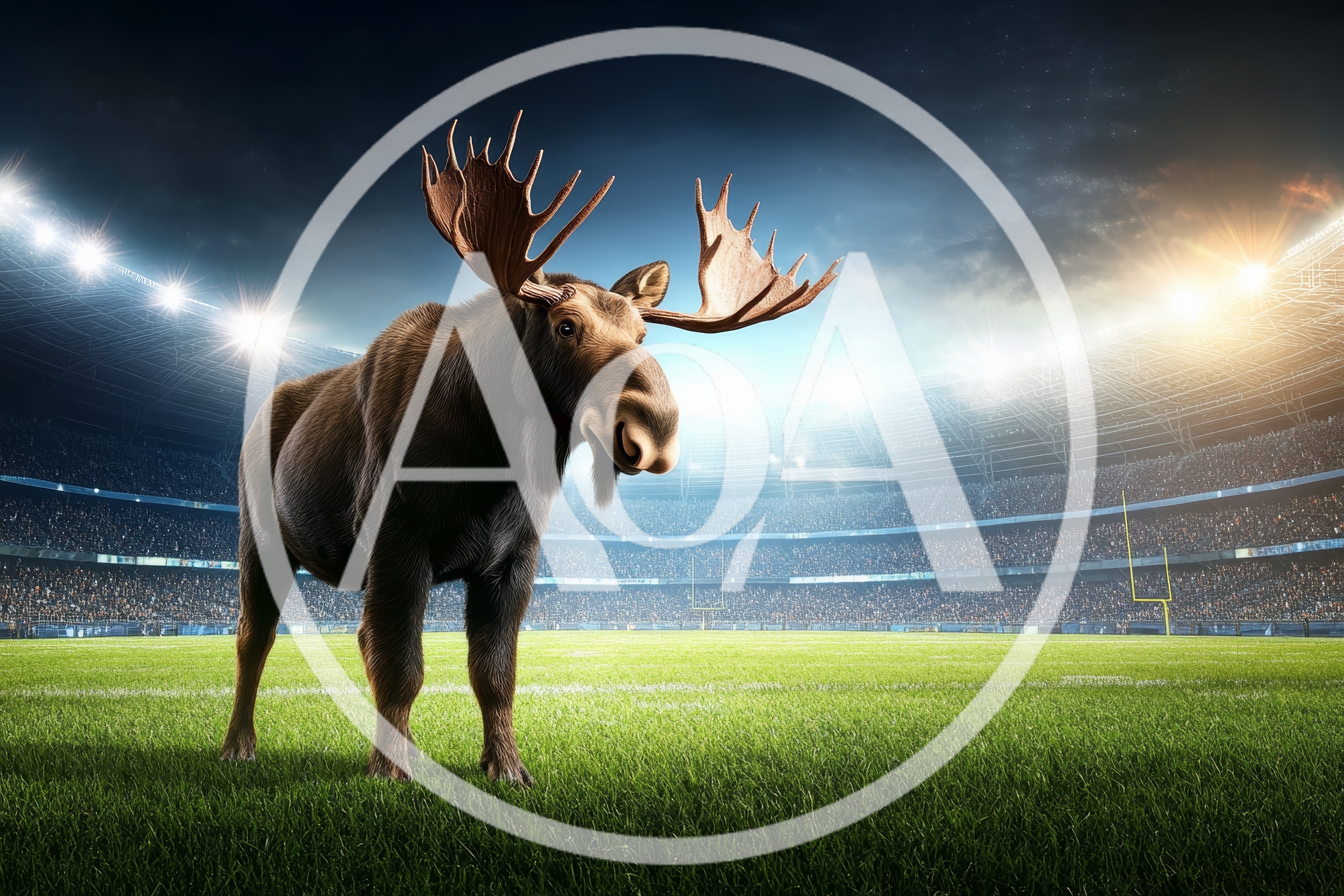 Majestic Moose Standing On A Professional Football Field