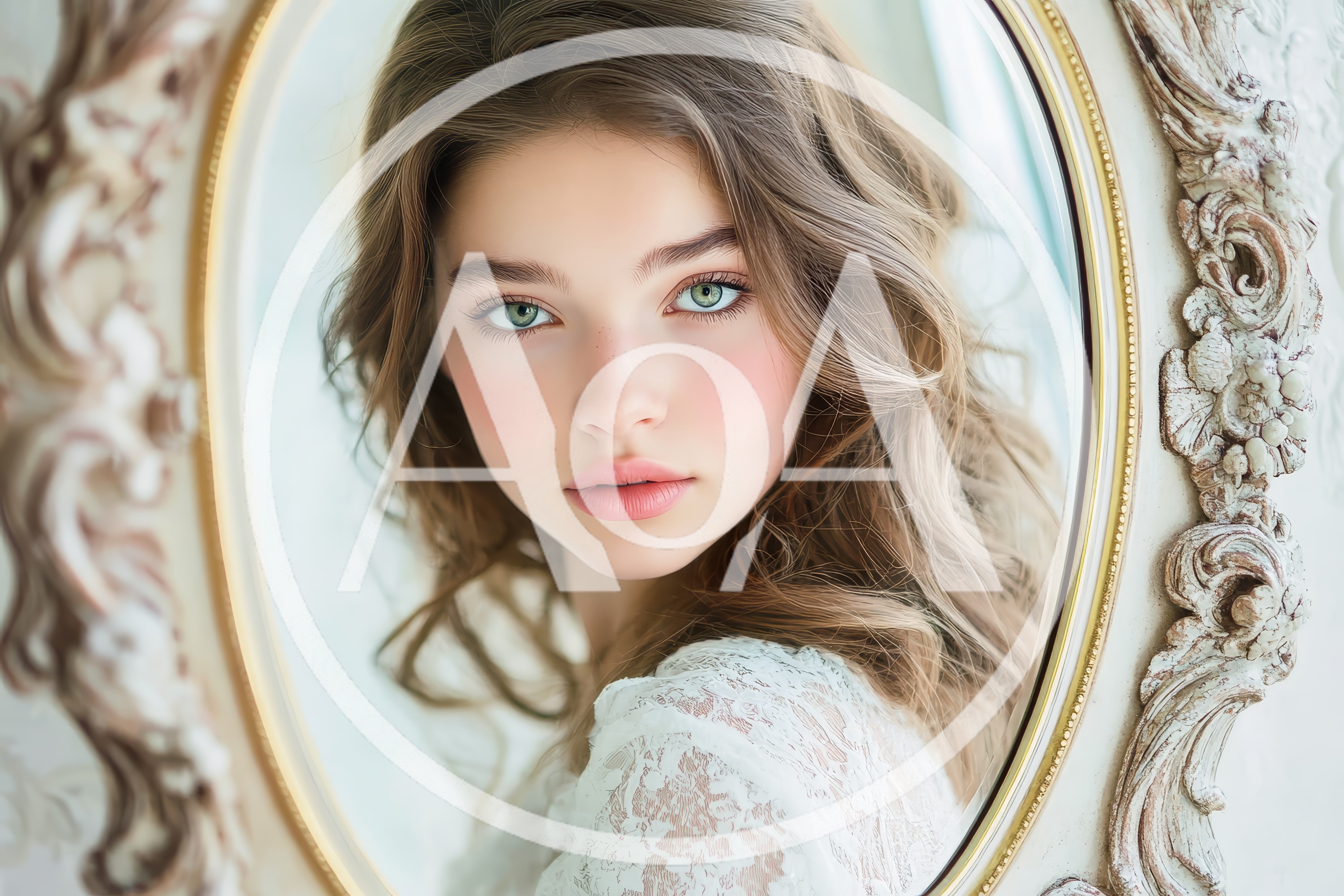 Portrait Of A Beautiful Young Woman In A Mirror