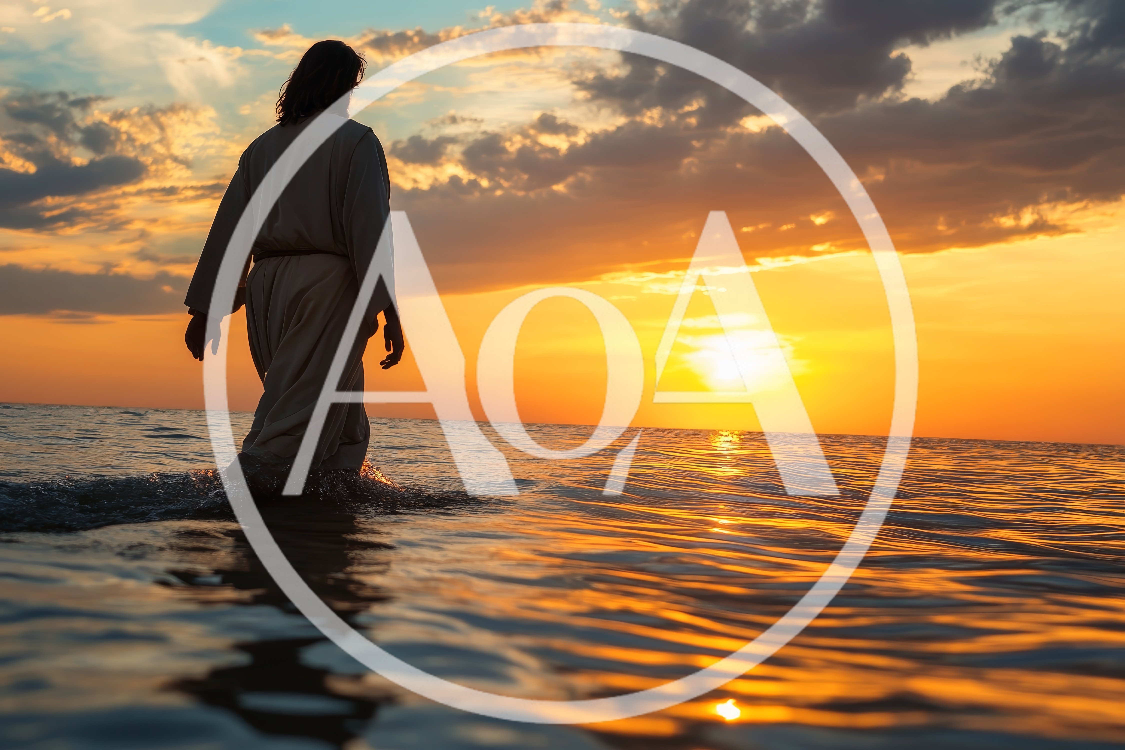 Jesus Walking On Water At Sunset