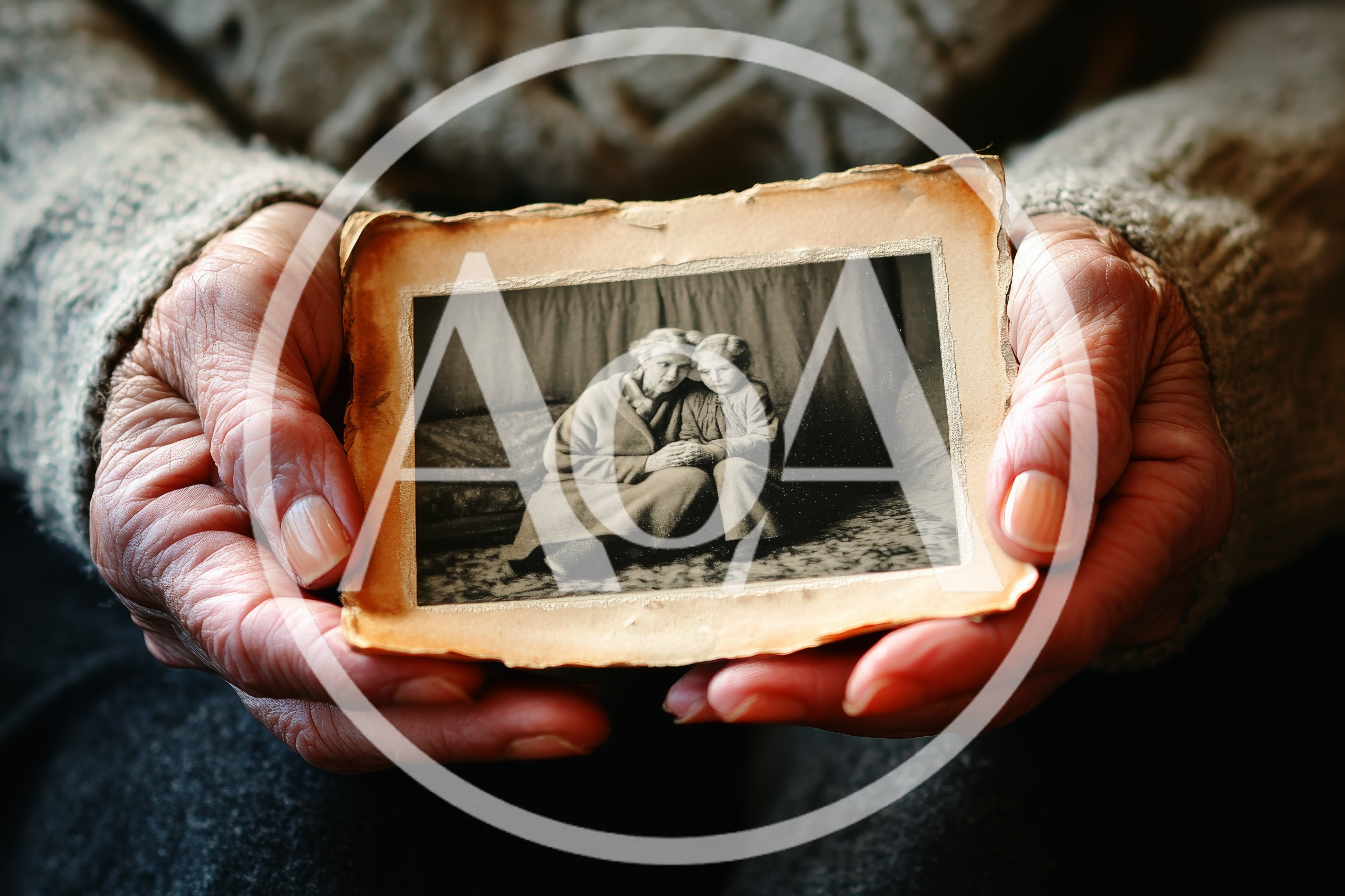 Elderly Hands Holding A Vintage Black And White Photograph
