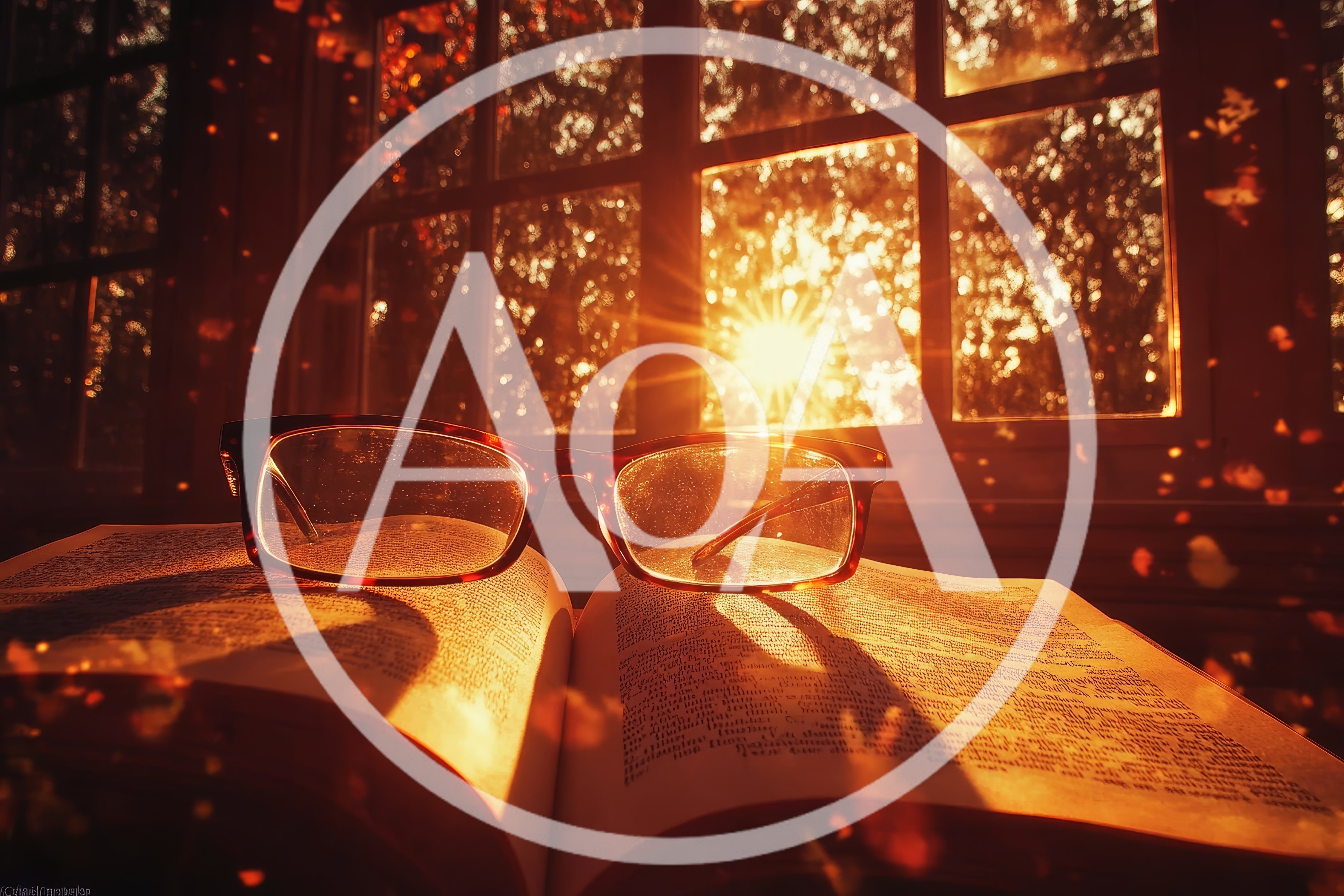 Eyeglasses Resting On An Open Book At Sunset