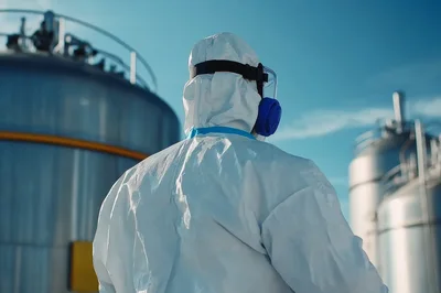 Industrial Worker in Protective Hazmat Suit
