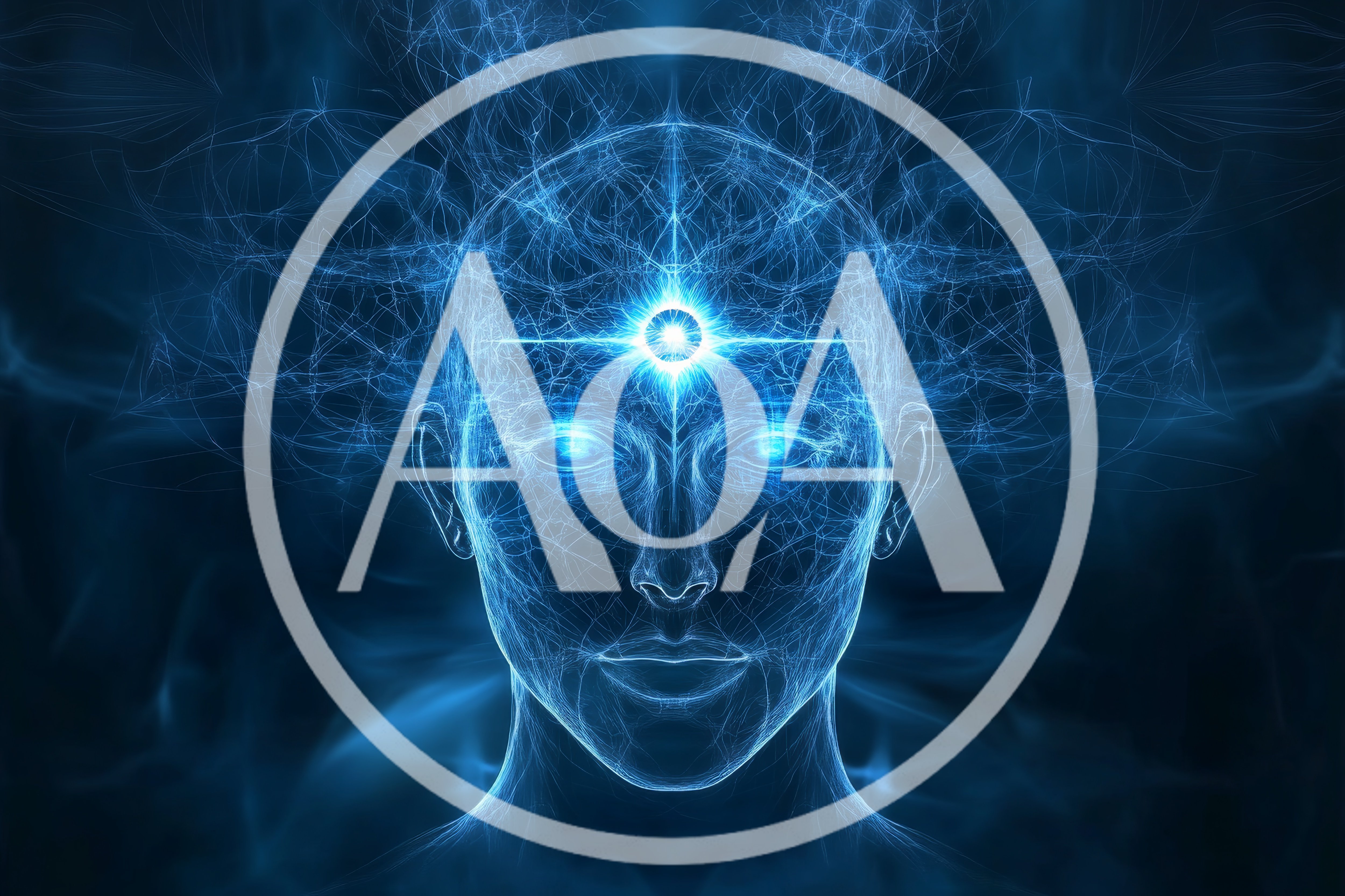 Digital Human Head With Glowing Third Eye And Neural Network