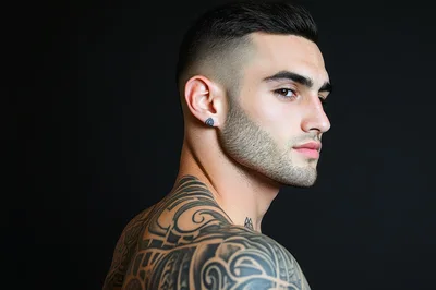 Portrait Of A Young Man With Tribal Tattoos