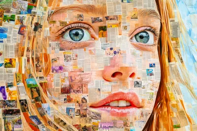 Artistic Collage Portrait Of A Young Woman