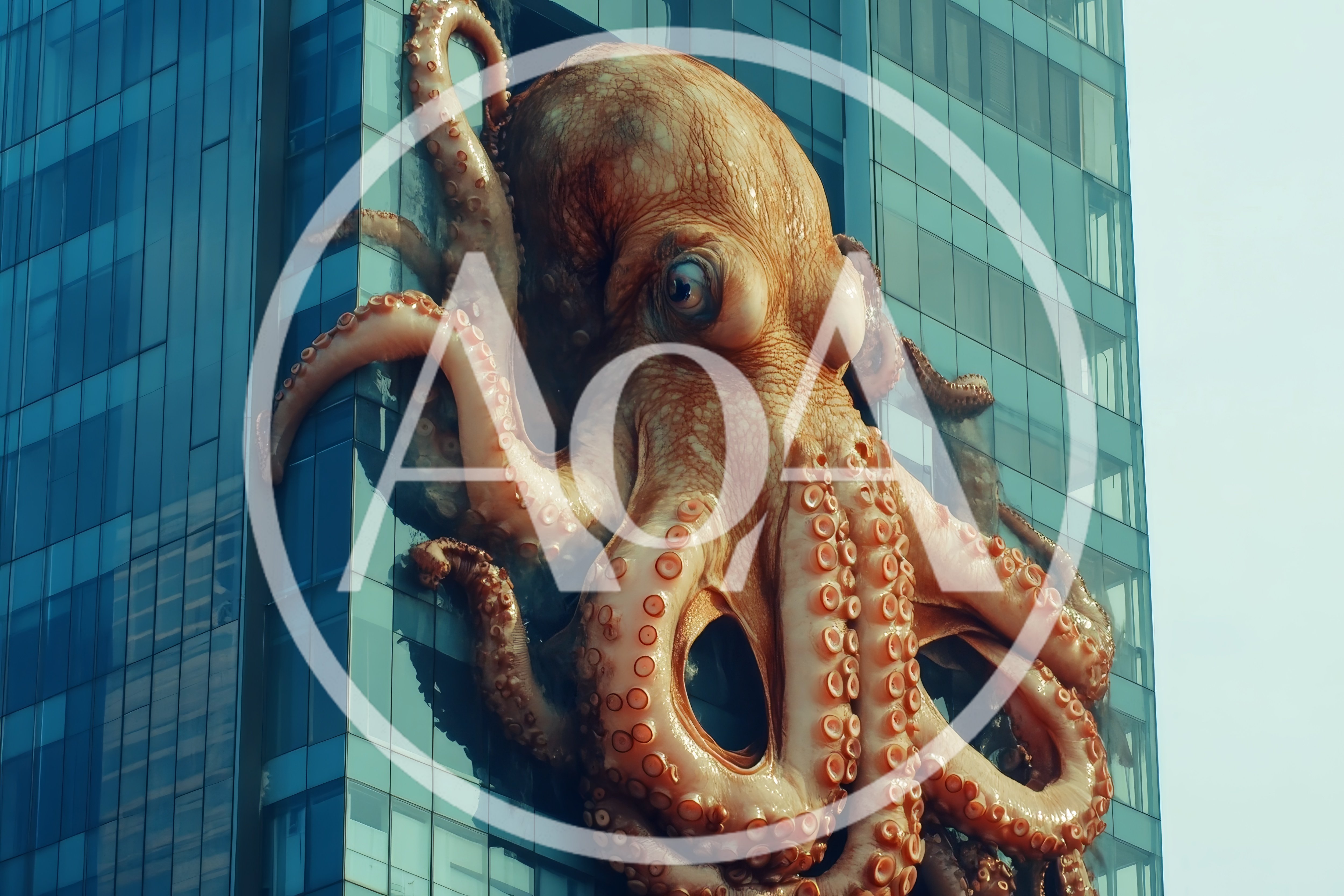 Giant Octopus Clinging To Modern Glass Skyscraper