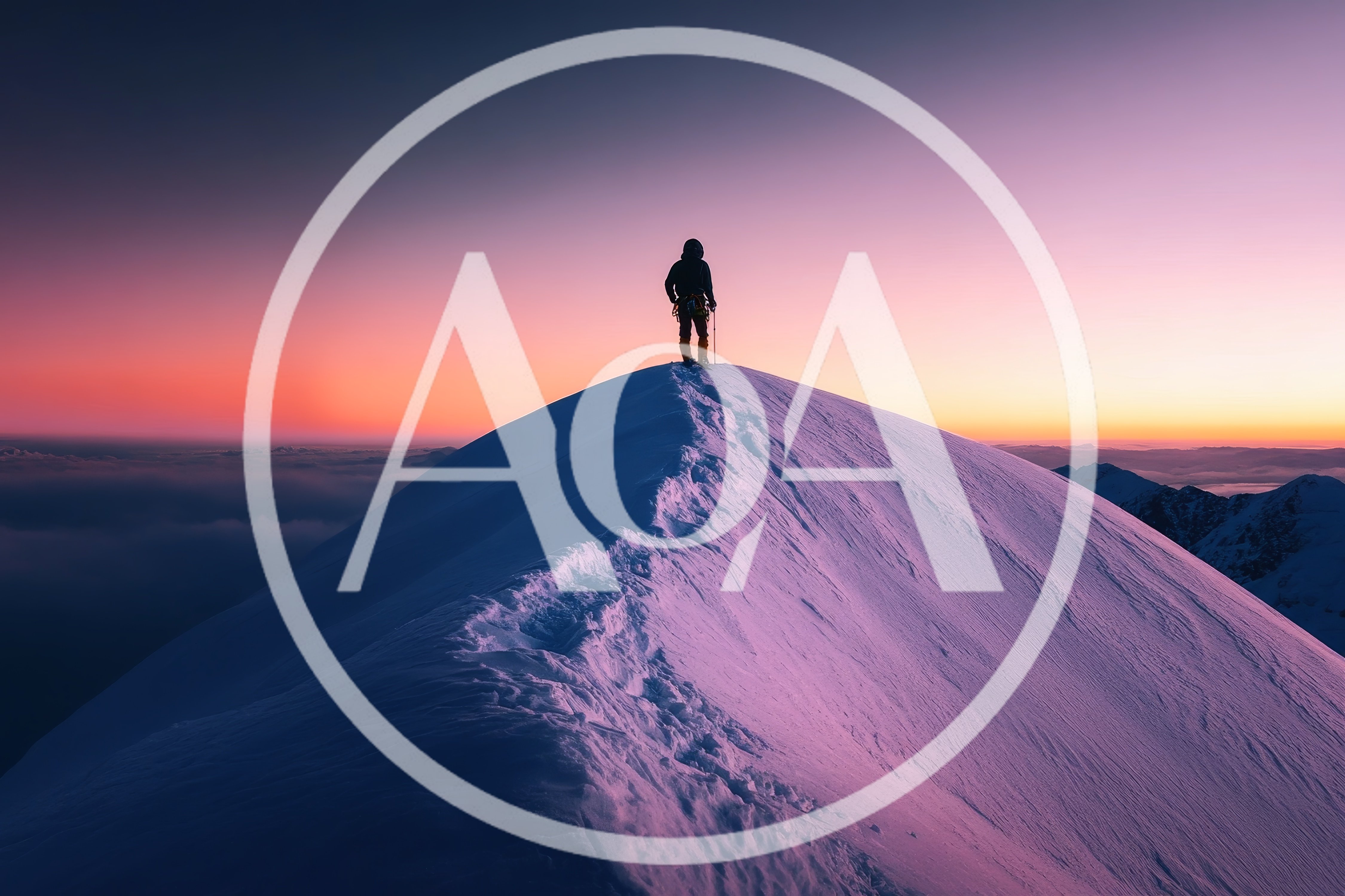 Mountaineer Standing On A Snowy Mountain Peak At Sunrise