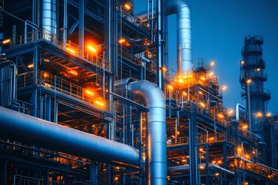 Industrial Oil Refinery Plant At Night