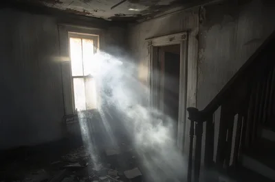 Sunlight Streaming Through Window In Abandoned House